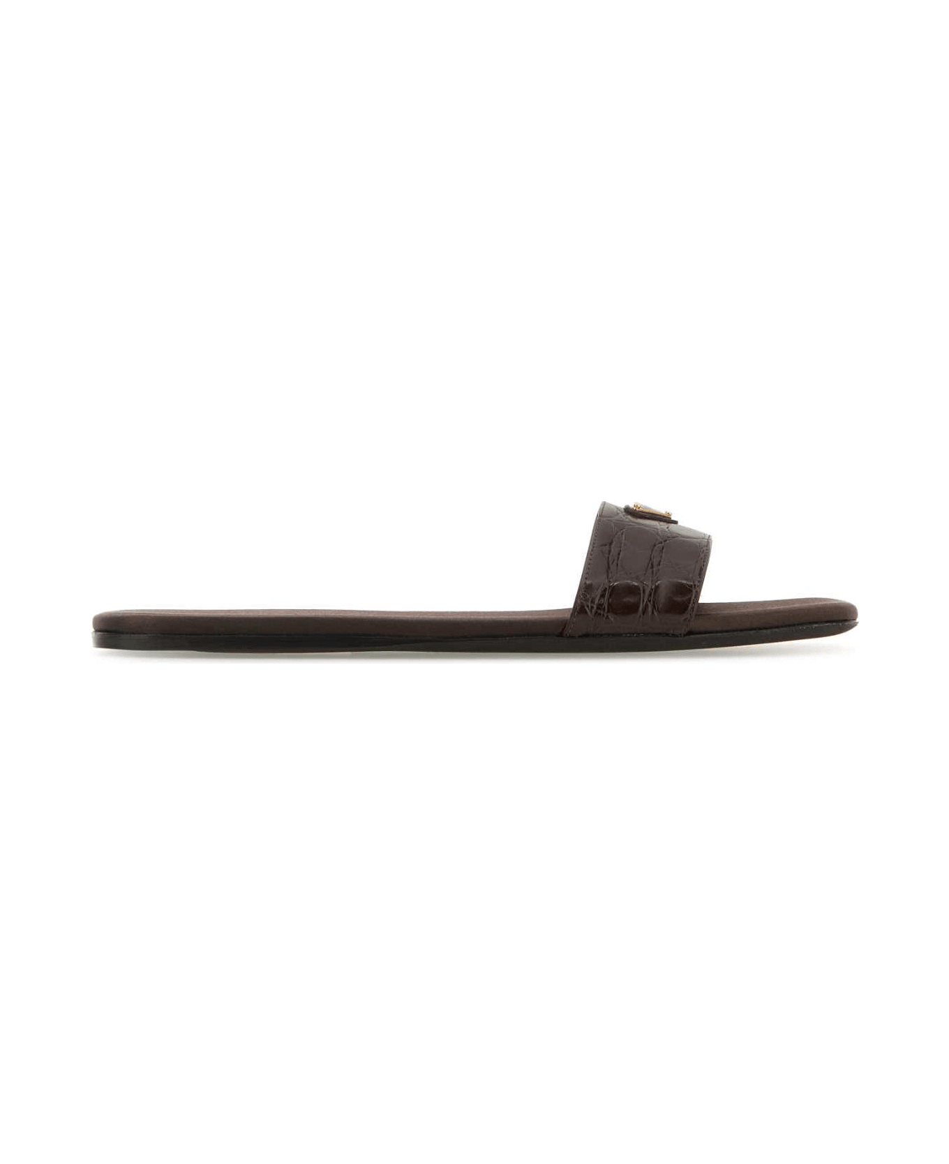 Prada Chocolate Leather Slippers - CACAO