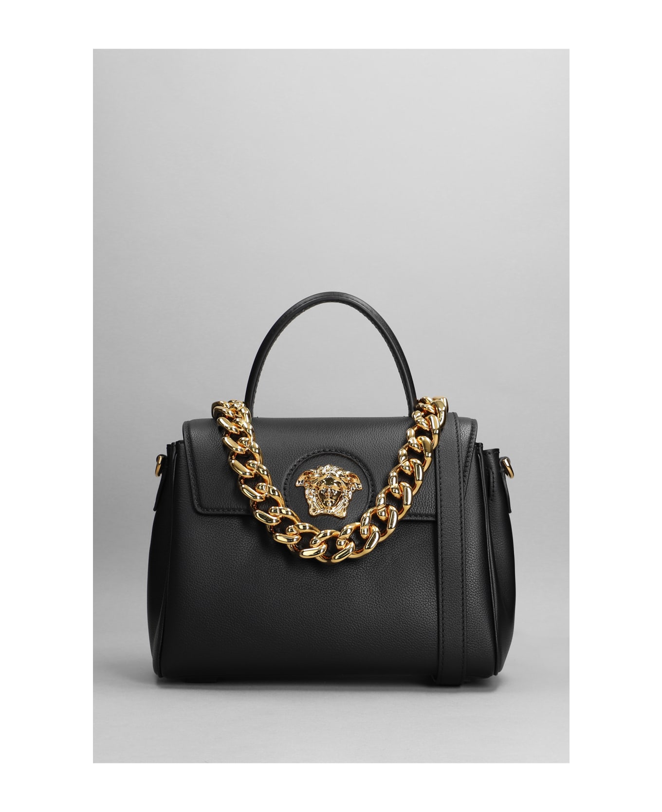 Versace La Medusa Shoulder Bag In Black Leather - black