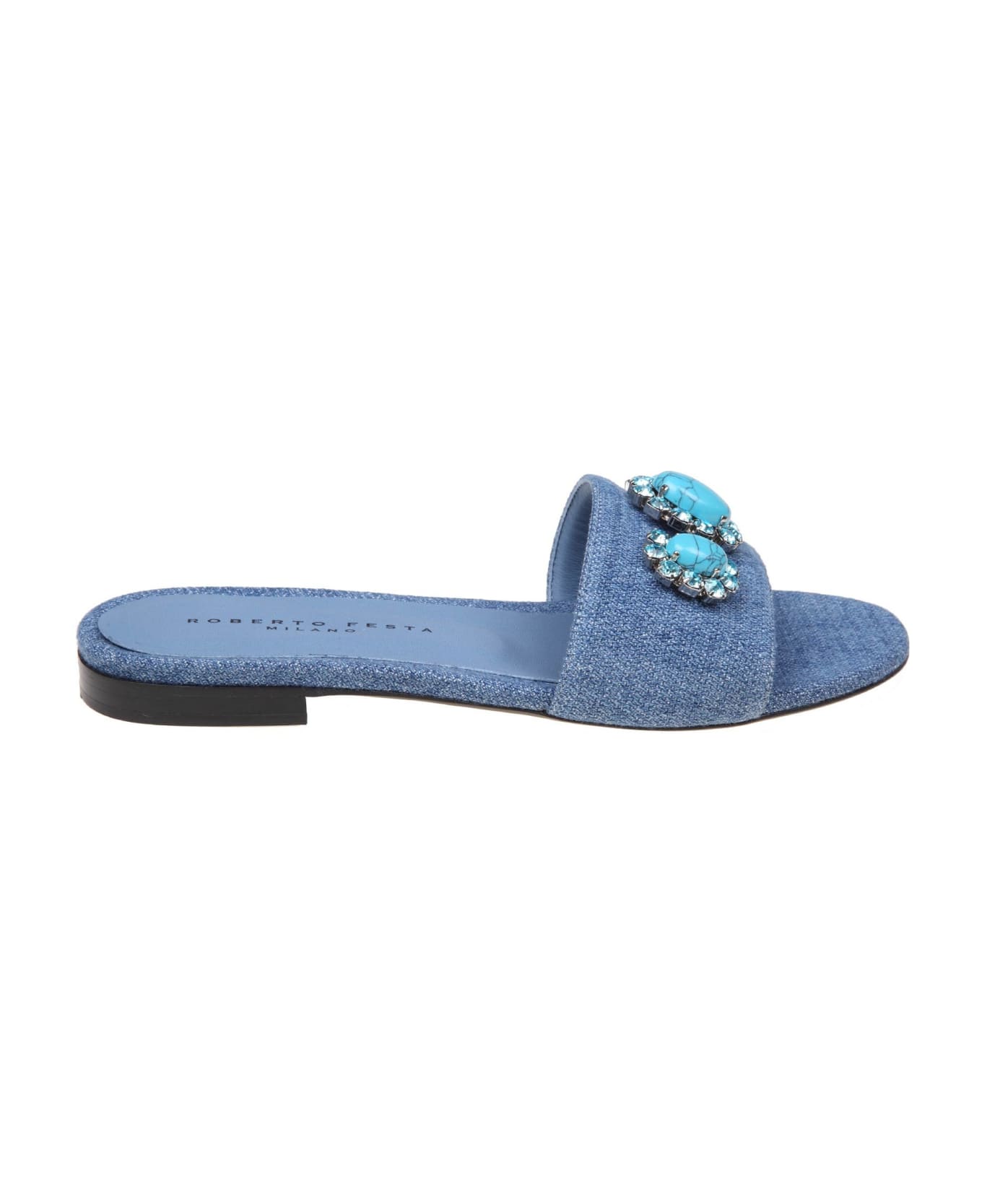 Roberto Festa Panarea Slippers In Jeans With Applied Stones - Jeans