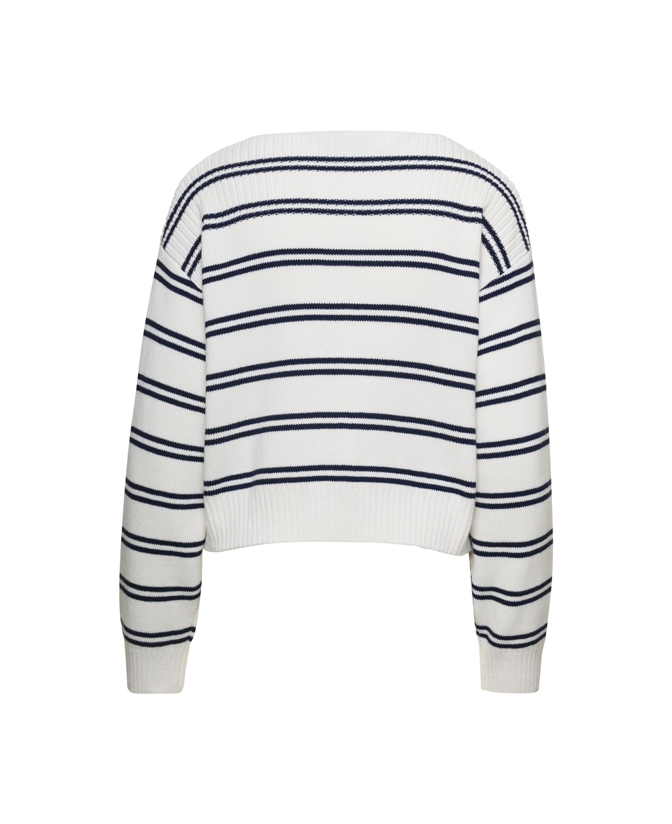 Dunst White Marine Striped Sweater In Cotton Woman - White ニットウェア