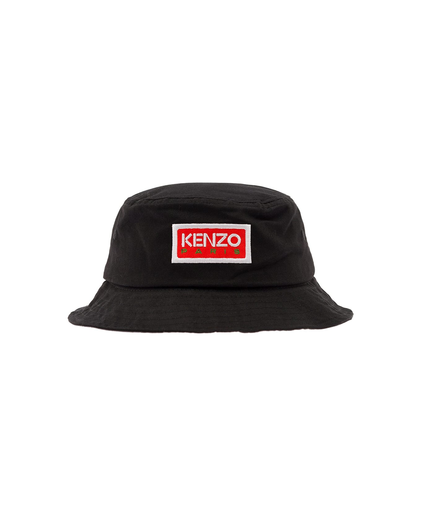 Kenzo Black Bucket Hat With Embroidered Logo On The Front In Cotton Man - Black