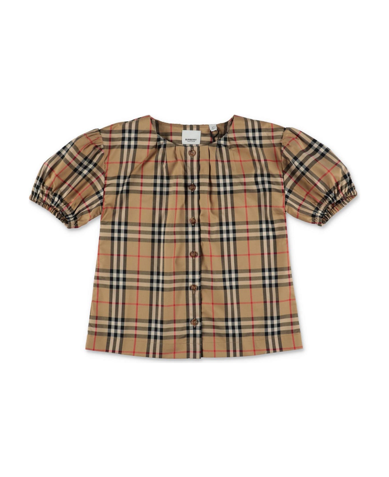Burberry Checkered Puff Sleeved Twill Blouse - Archive beige ip chk シャツ
