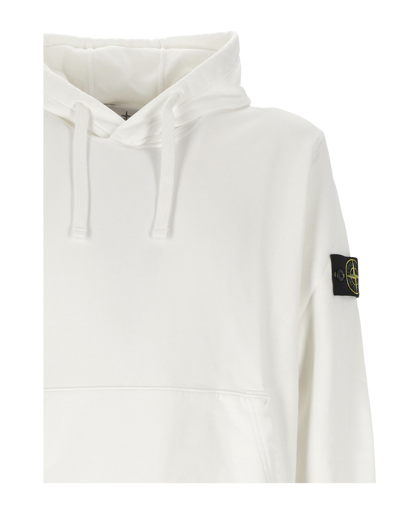 Stone Island Logo Patch Drawstring Hoodie - Bianco