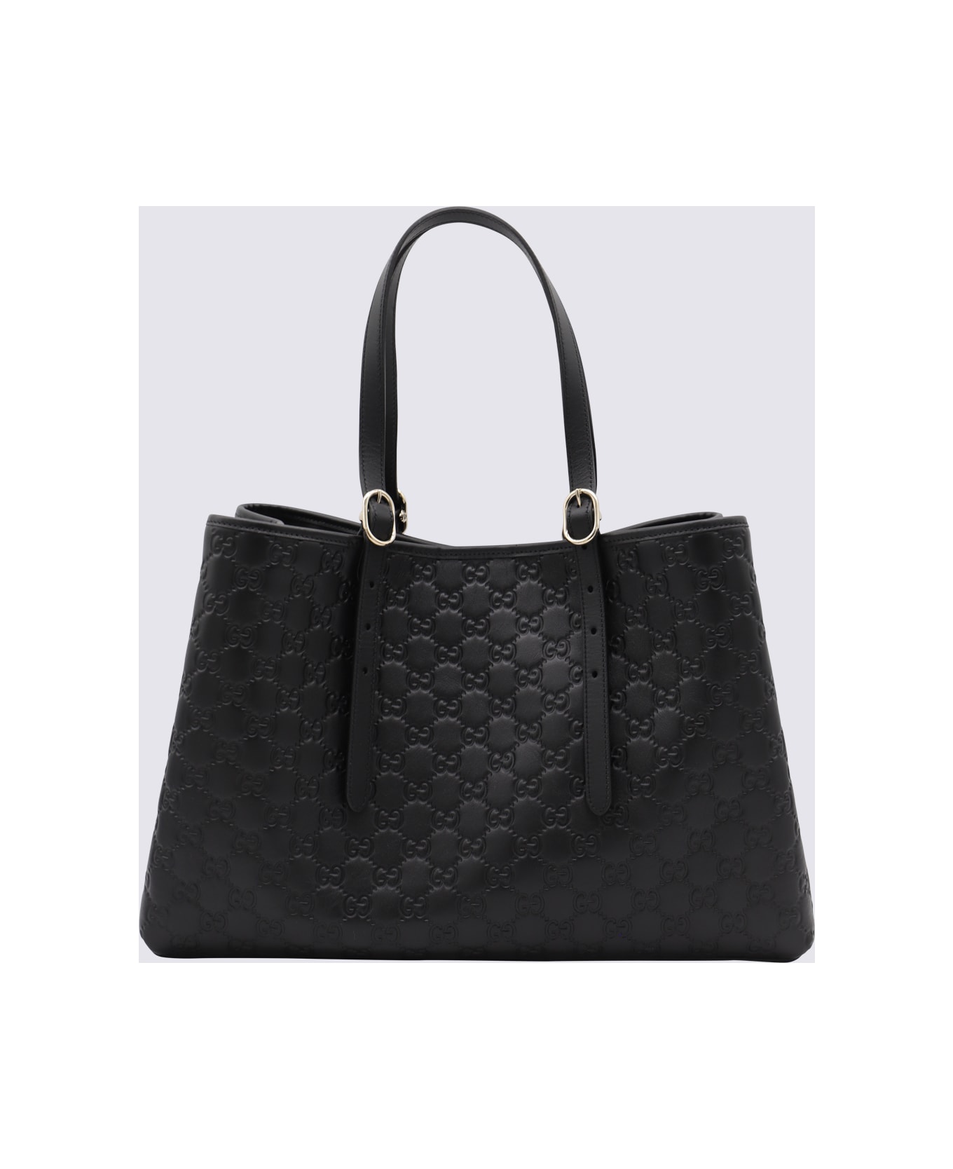 Gucci Black Leather Emblem Big Totes - Black