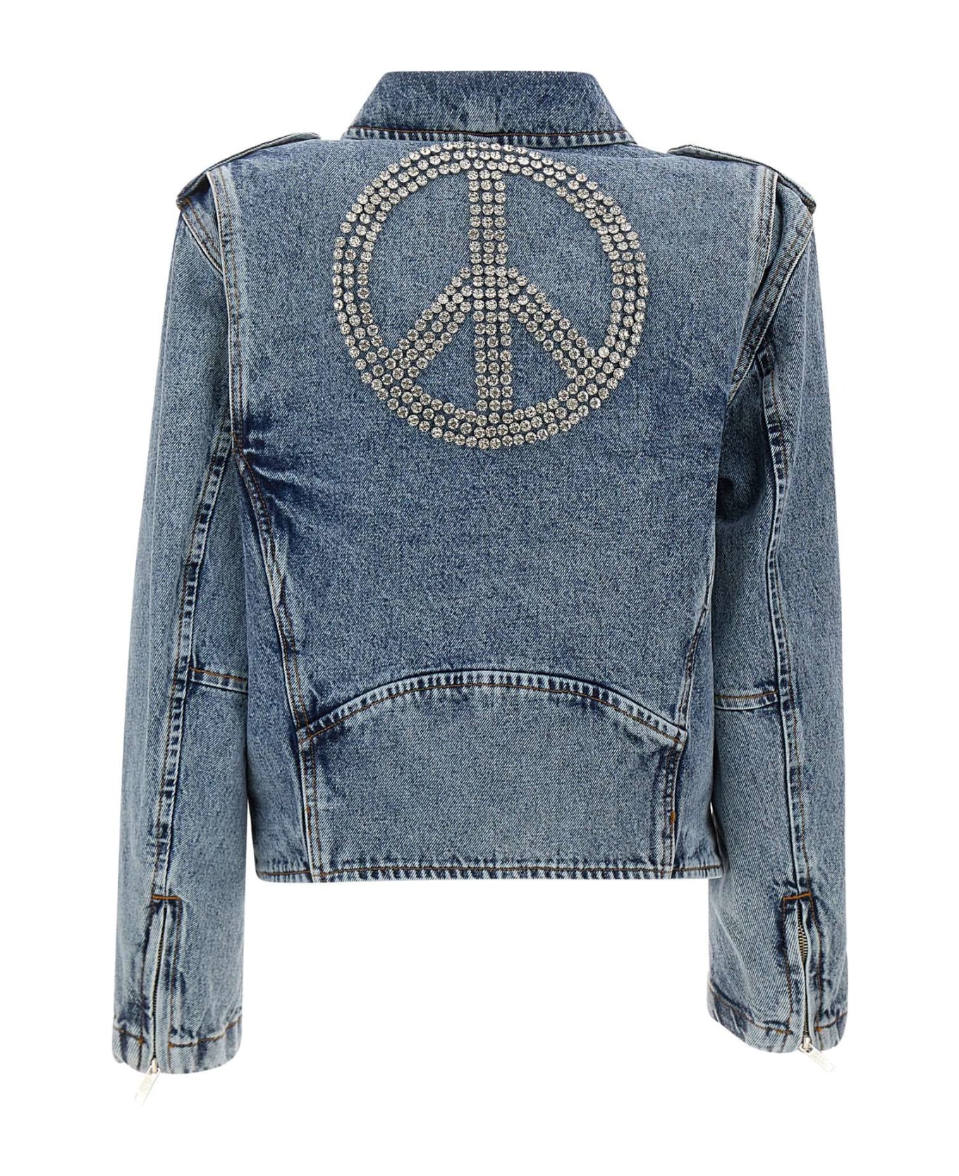 M05CH1N0 Jeans 'peace Symbol' Biker Jacket - BLUE
