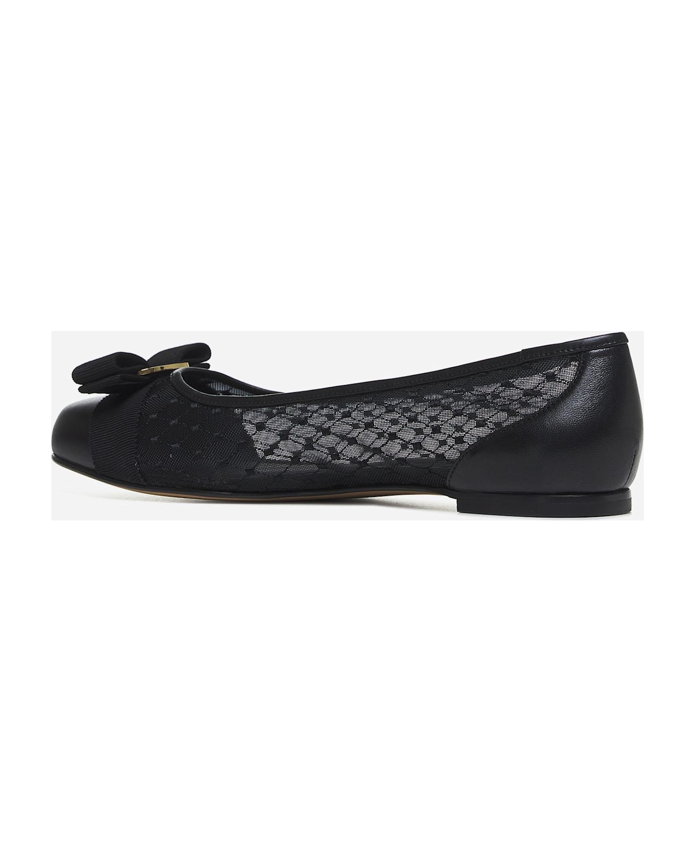 Ferragamo Black Mesh Varina Ballet Flats - Black