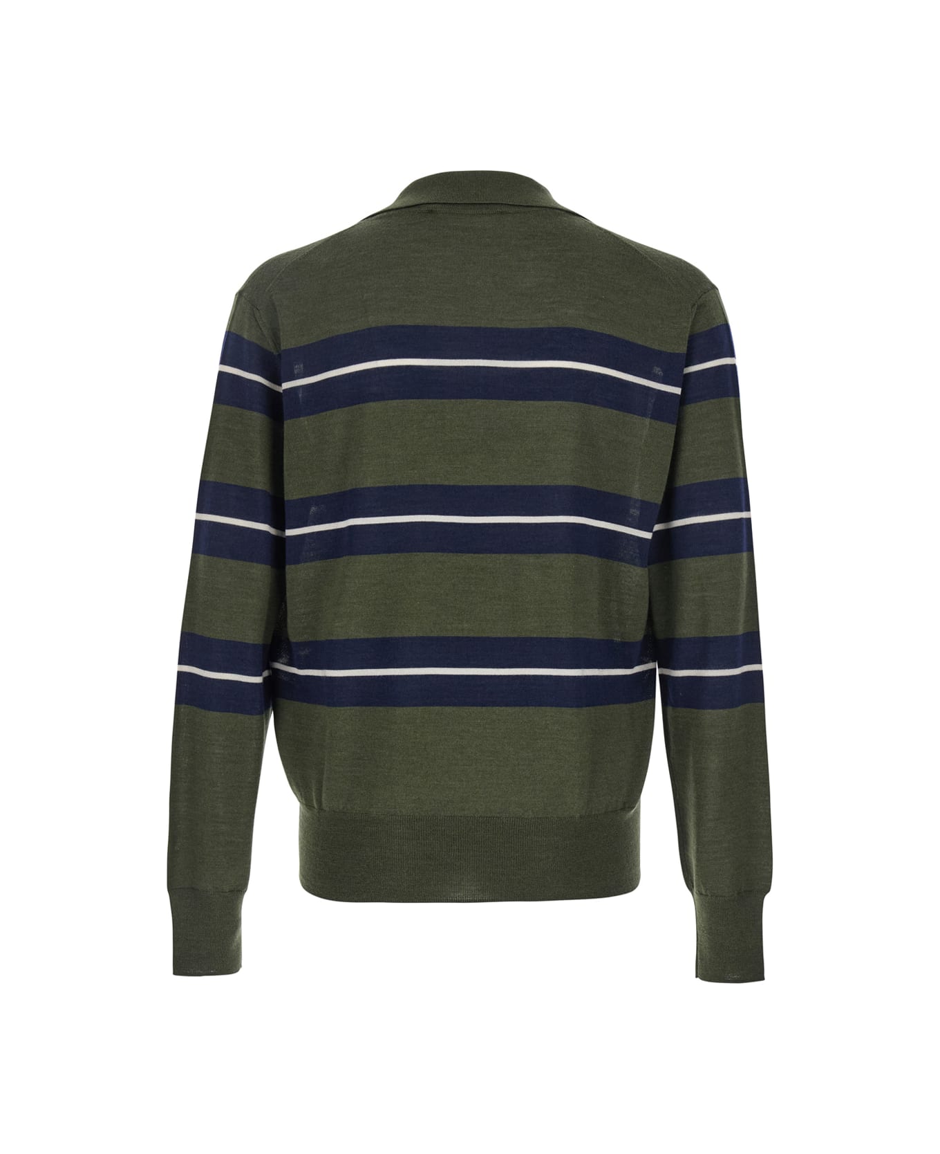 Ami Alexandre Mattiussi Green Polo With All-over Striped Motif And Polo-style Collar In Wool And Silk Blend Man - Green