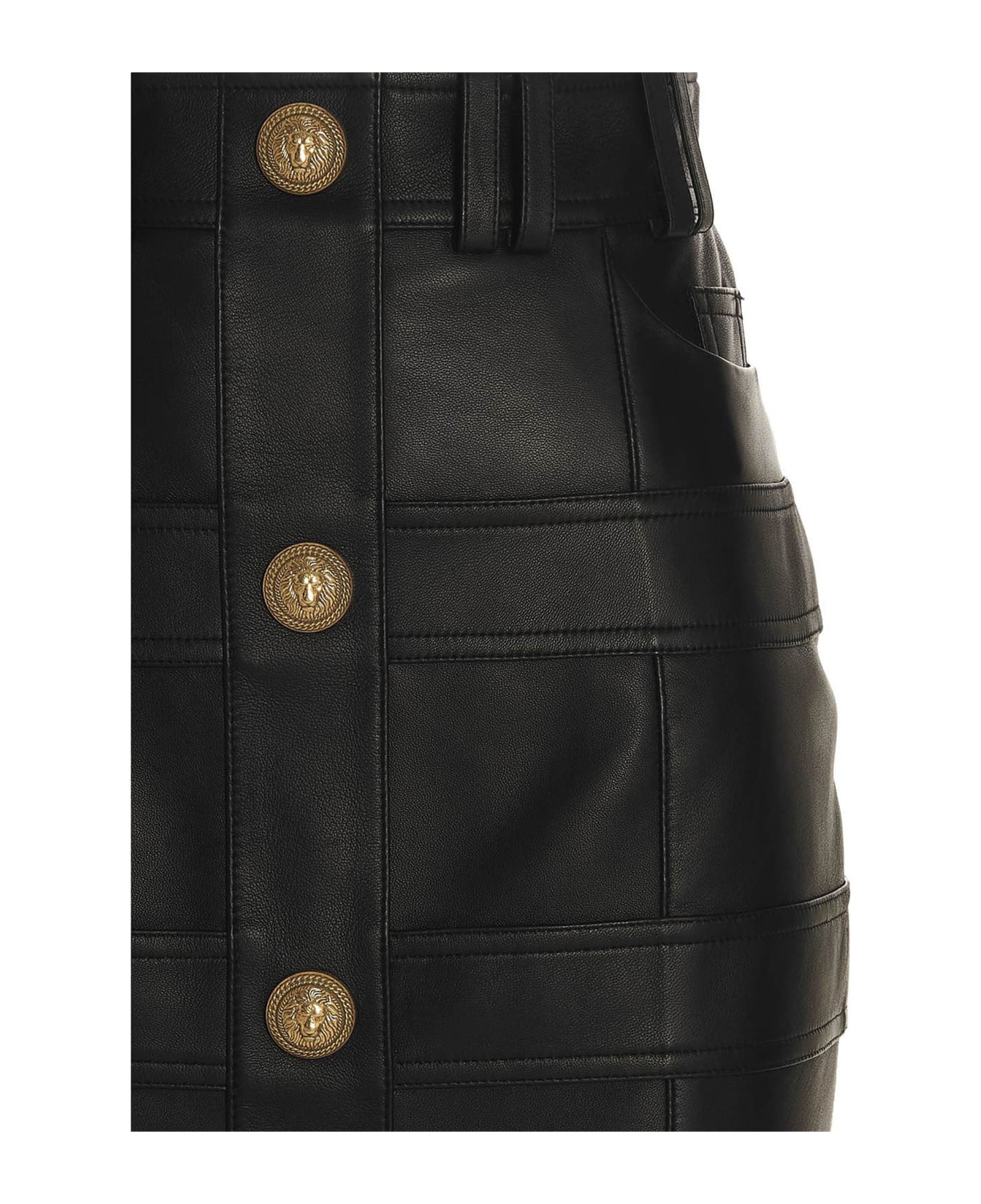Balmain Lion Button Leather Skirt - Black  