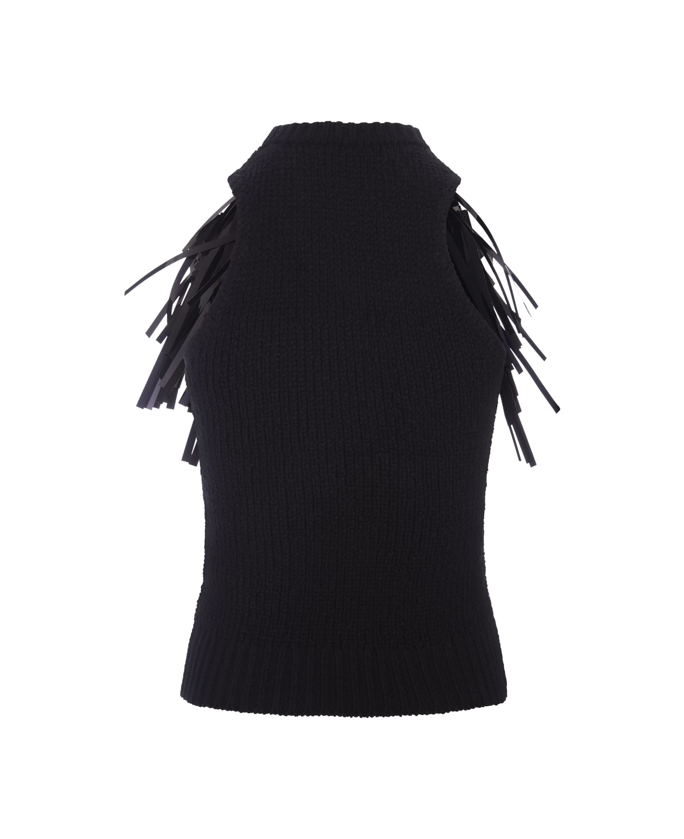 Jil Sander Black Sleeveless Top With Sequin Fringes - Black