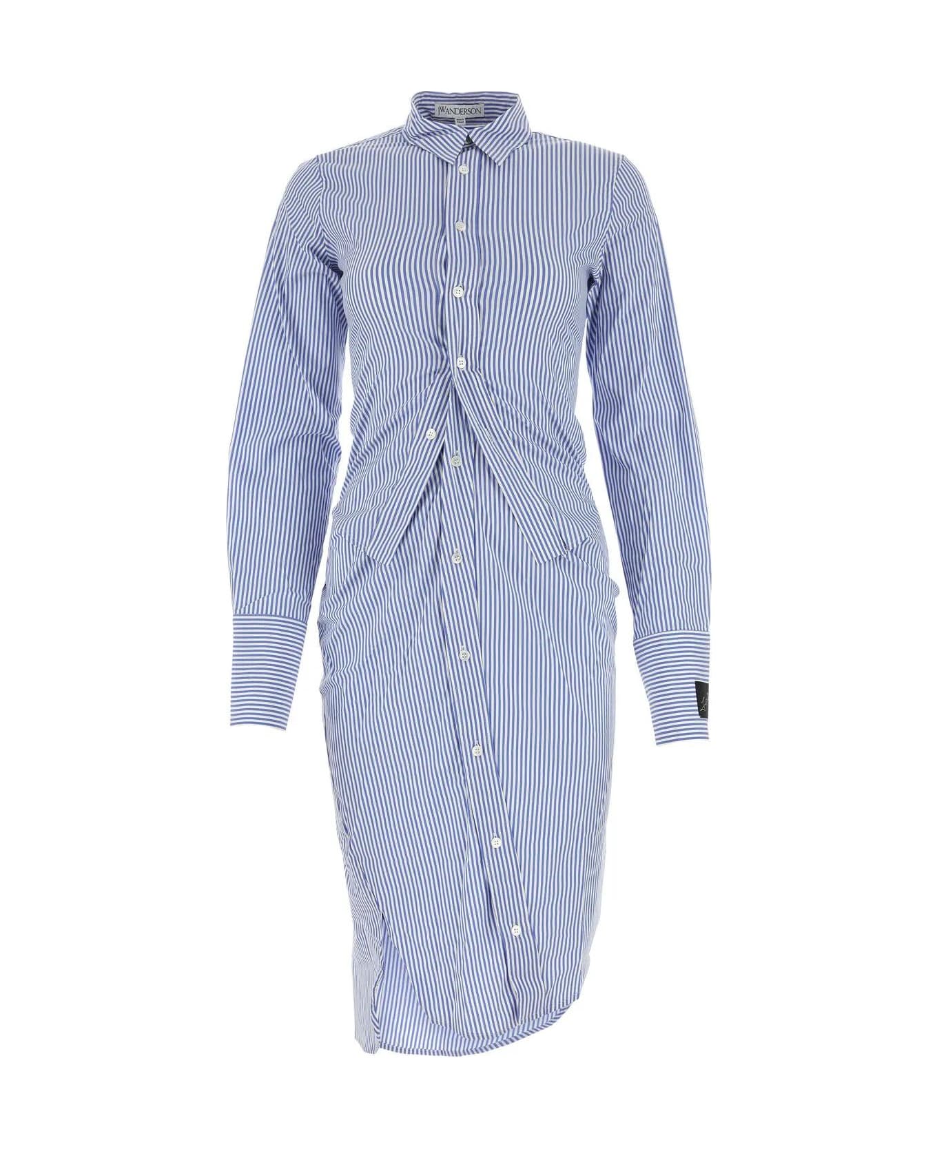 J.W. Anderson Printed Stretch Cotton Shirt Dress - Light Blue White