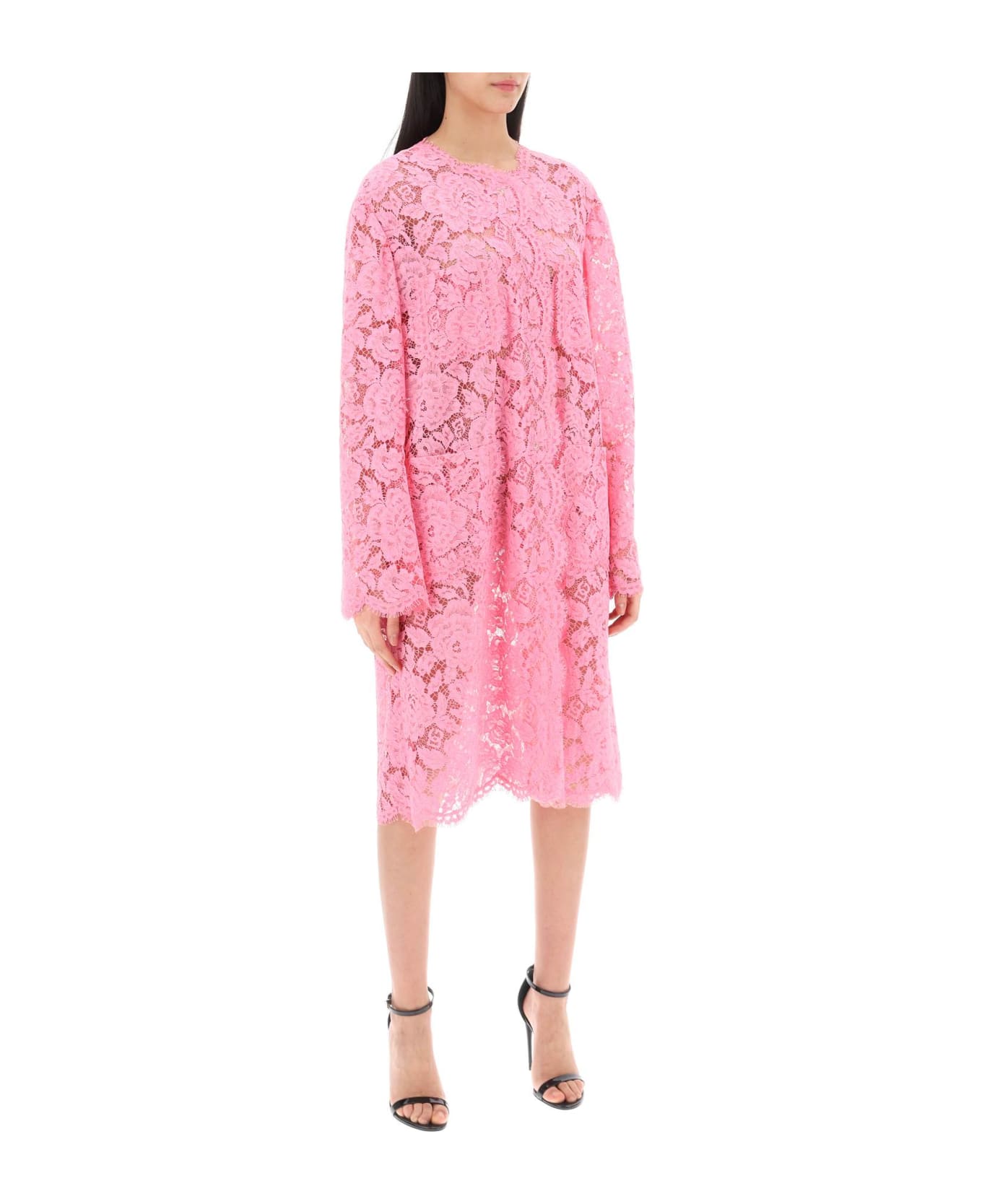 Dolce & Gabbana Dust Coat In Floral Cordonnet Lace - ROSA 2 (Pink)