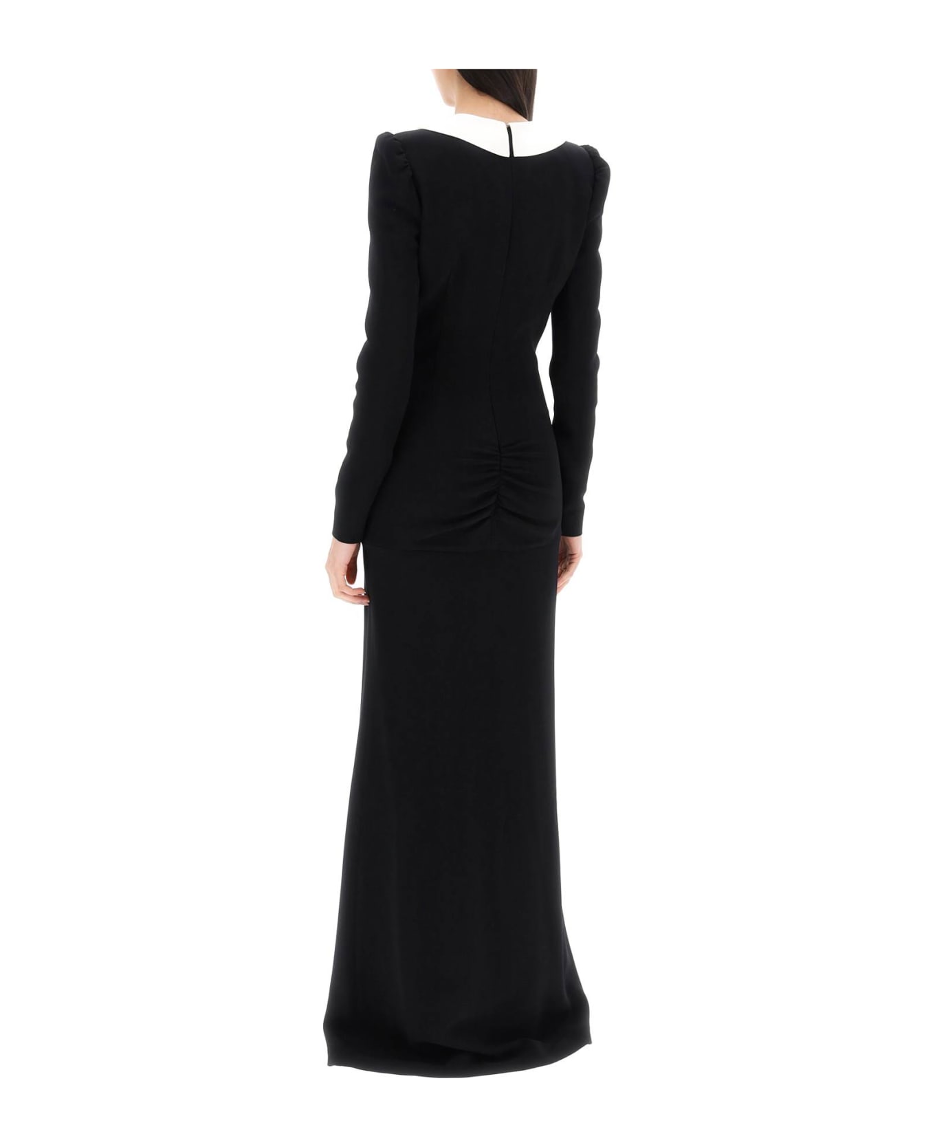 Alessandra Rich Maxi Cady Dress With Pink Applique - BLACK (Black)