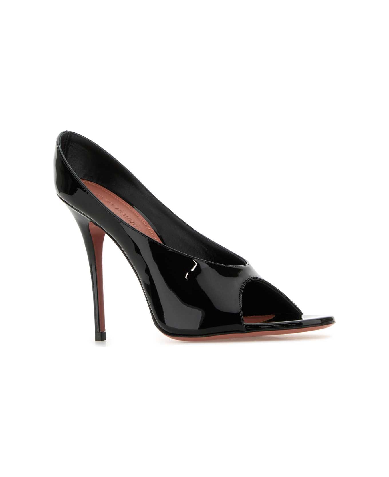 Amina Muaddi Black Leather Anok 105 Mules - PATENTBLACK