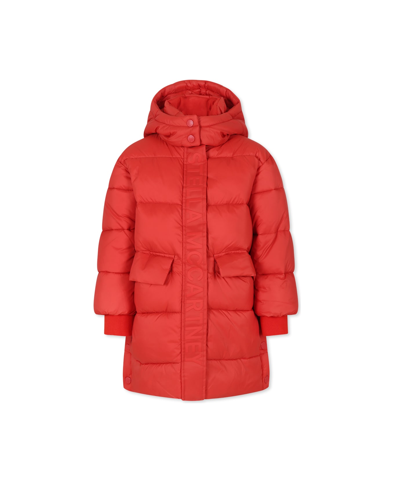 Stella McCartney Kids Red Down Jacket For Girl With Logo - Red