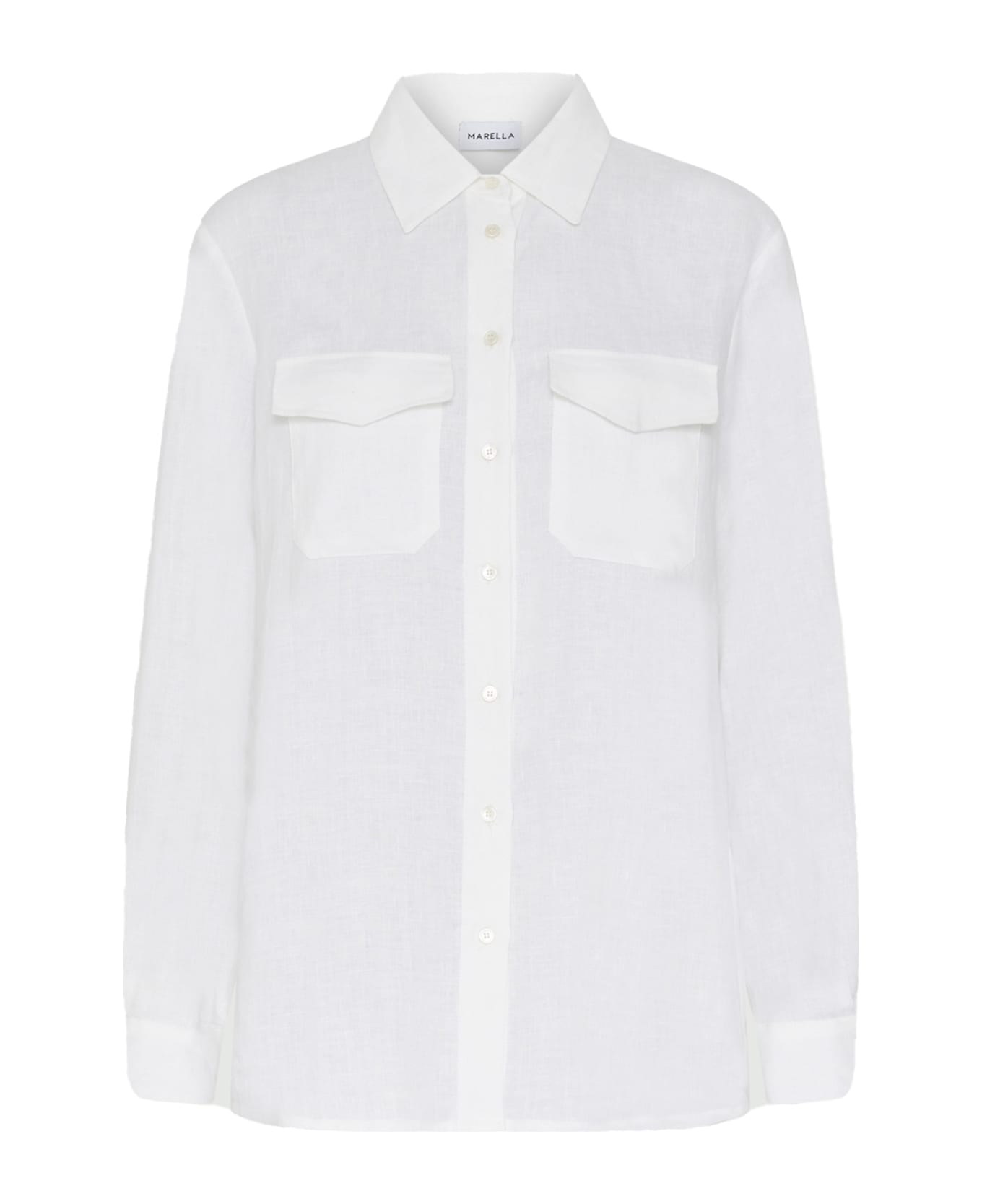 Marella White Long-sleeved Shirt With Pockets - BIANCO
