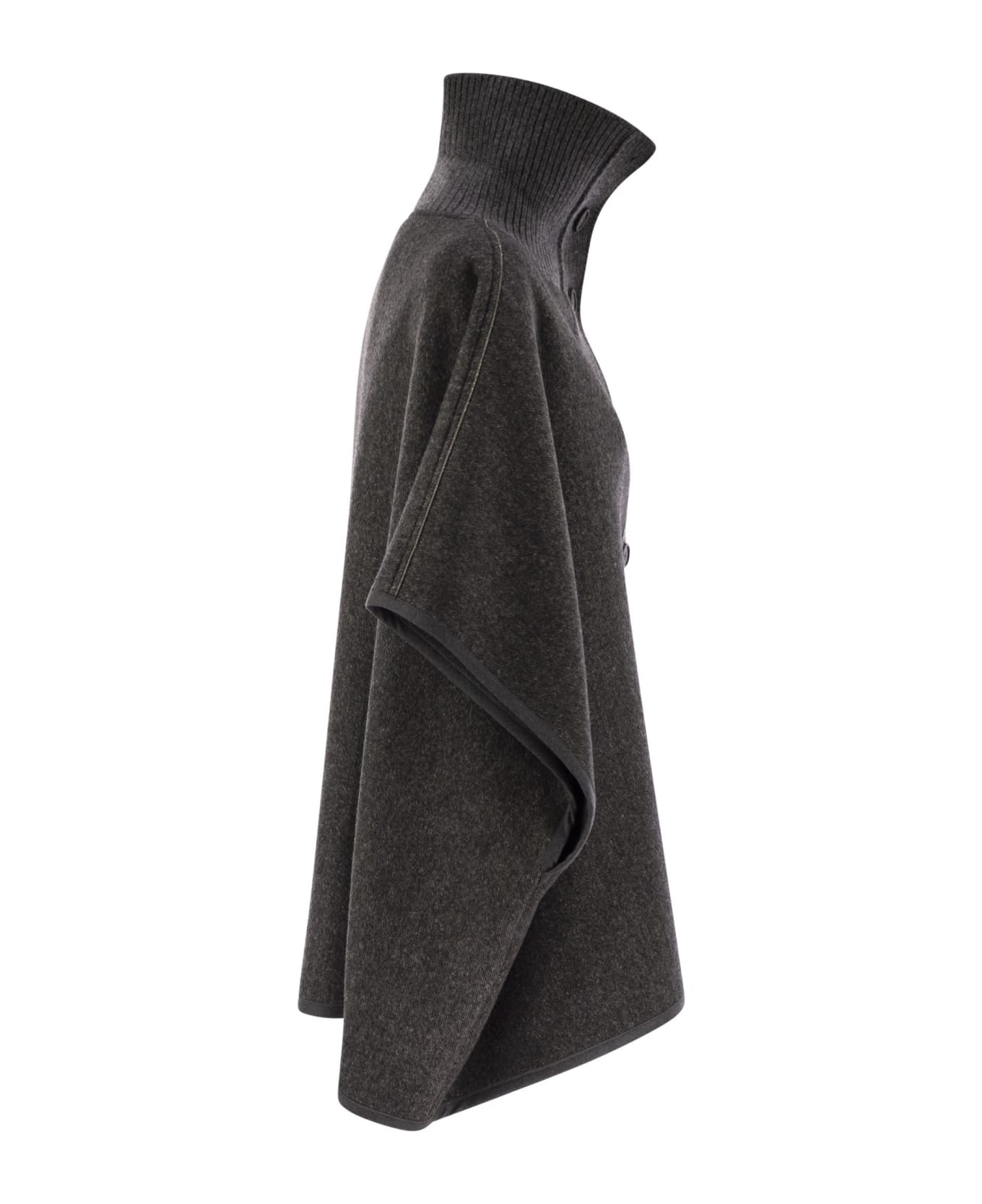 Fabiana Filippi Wool Turtleneck Cape - Anthracite