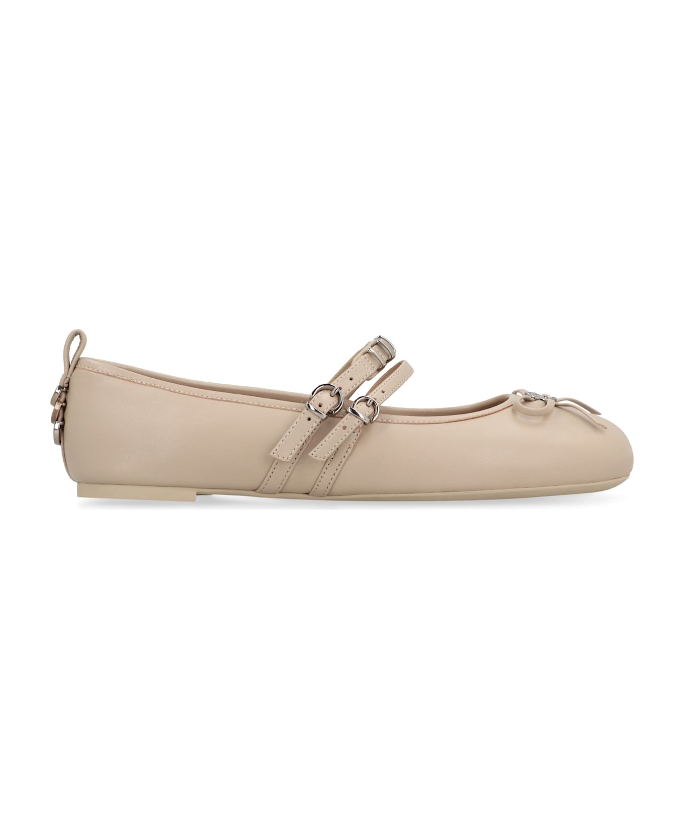 Pinko Gioia Leather Ballet Flats - Ecru