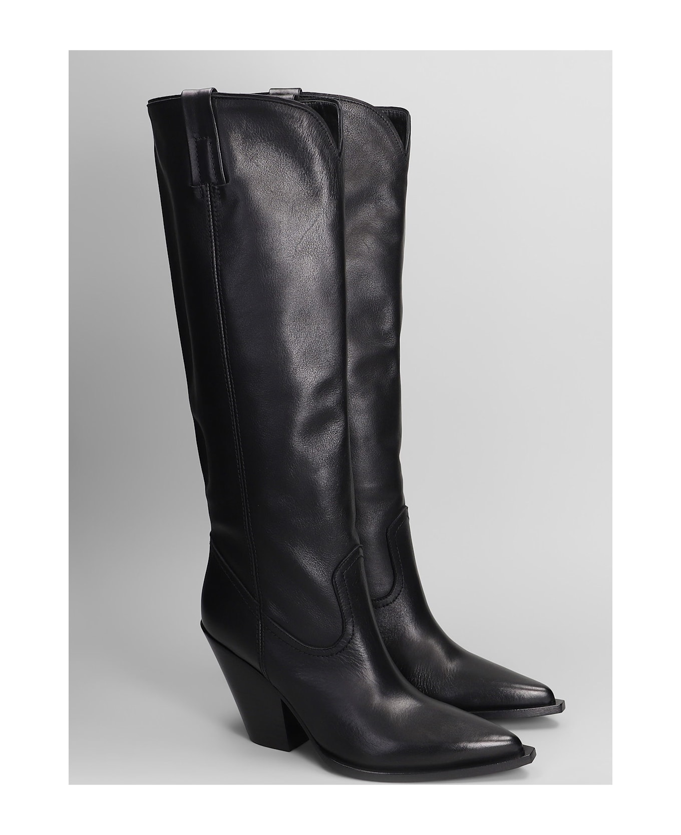 Elena Iachi Texan Boots In Black Leather - black