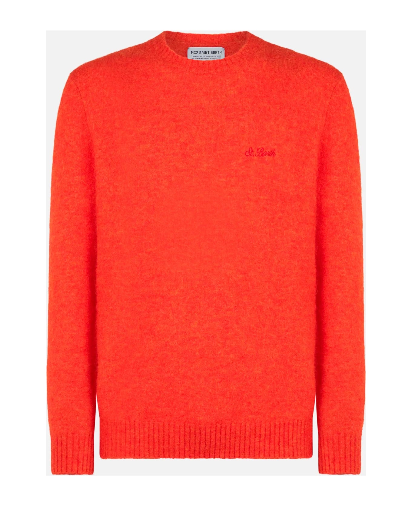 MC2 Saint Barth Man Orange Stretch Wool Sweater With St. Barth Embroidery - ORANGE