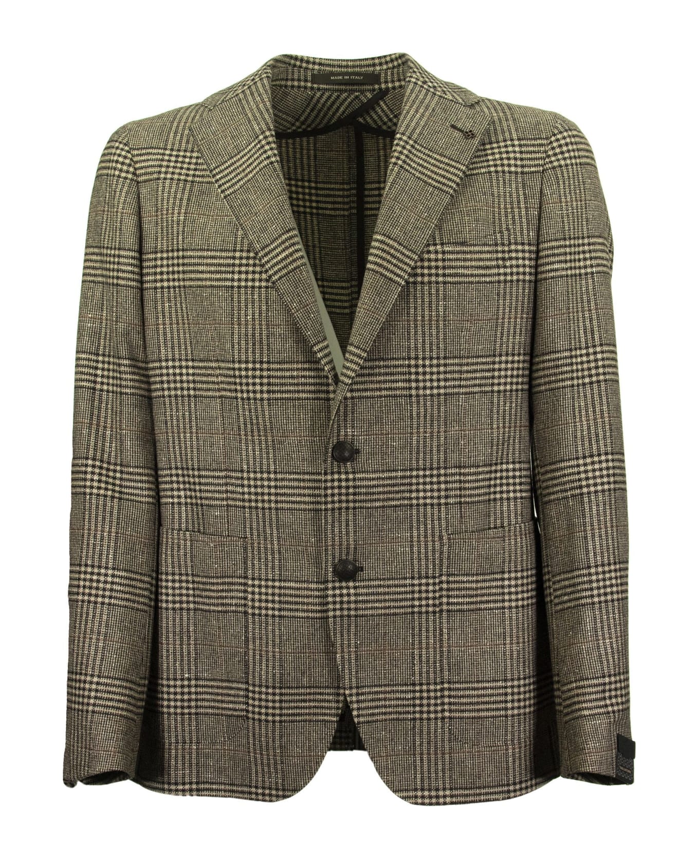 Tagliatore Prince Of Wales Jacket In Wool, Silk And Cashmere - Brown/beige