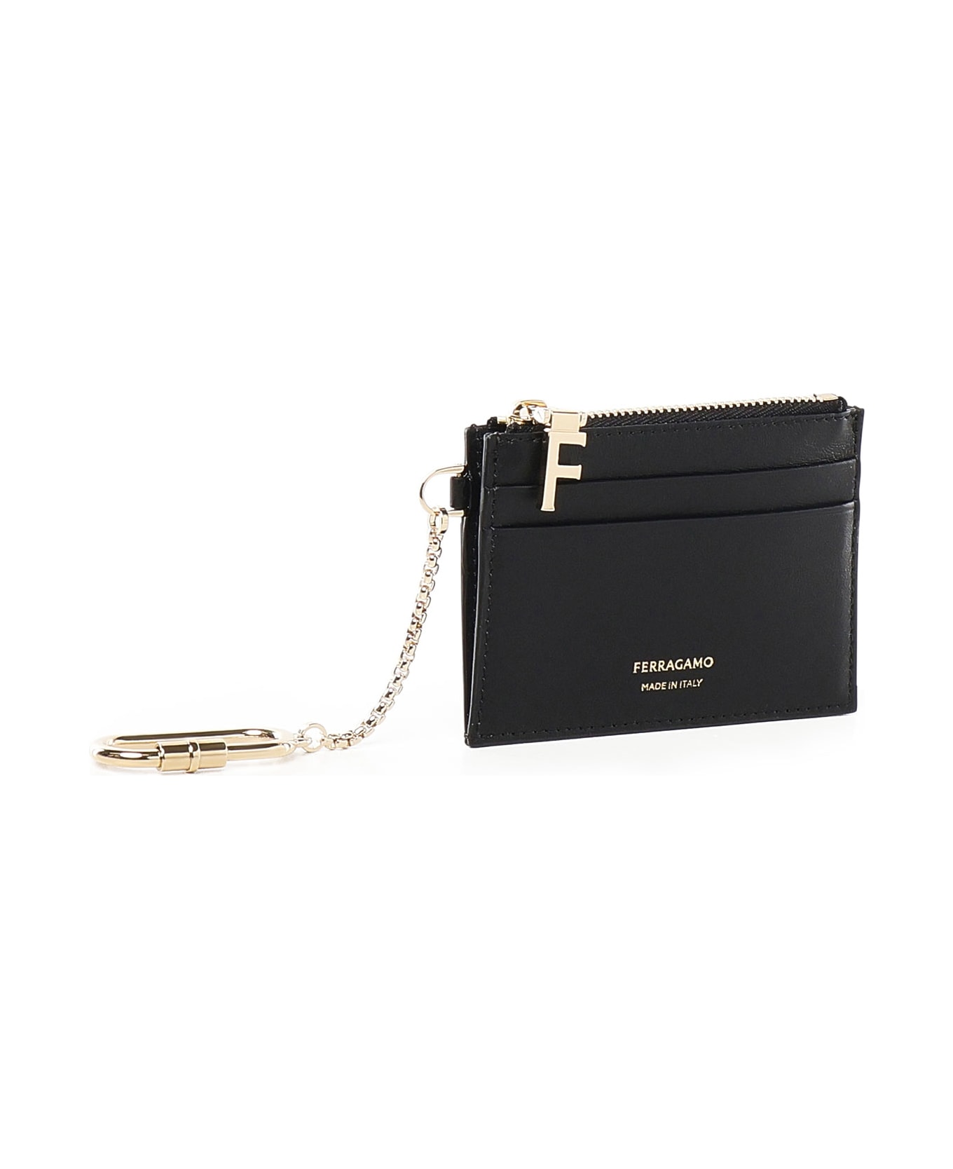 Ferragamo Card Holder With Key Ring - Black
