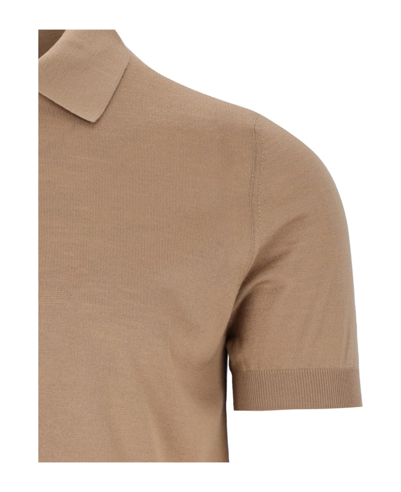 Fendi Logo Knit Polo Shirt - Nut