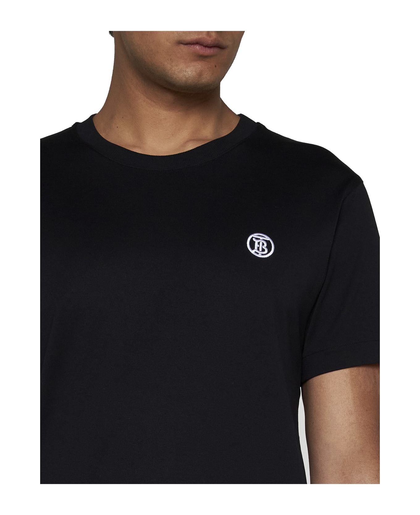 Burberry Logo Embroidered Crewneck T-shirt - Black
