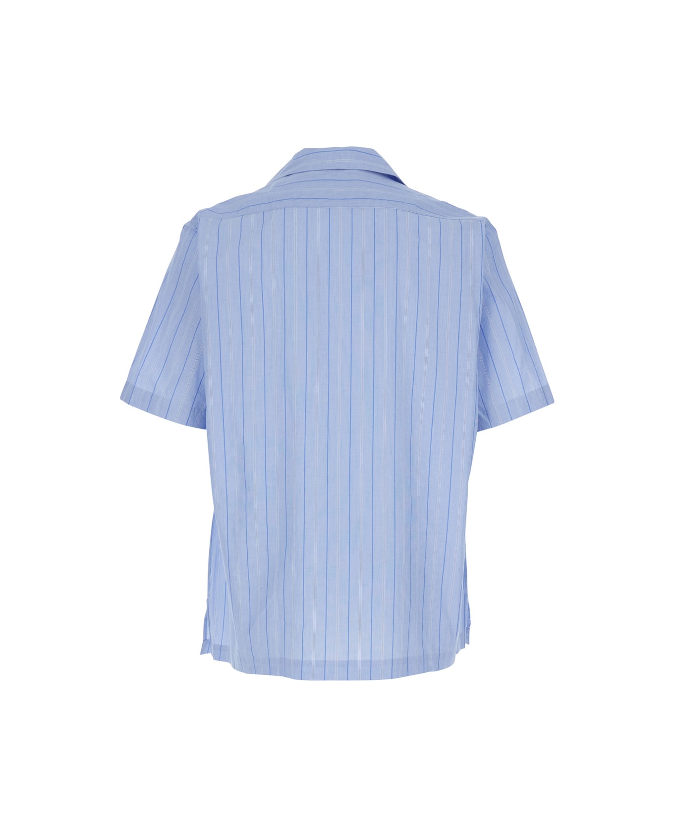 Lardini Blue Shirt With All-over Striped Motif And Cuban Collar In Cotton Man - Light blue