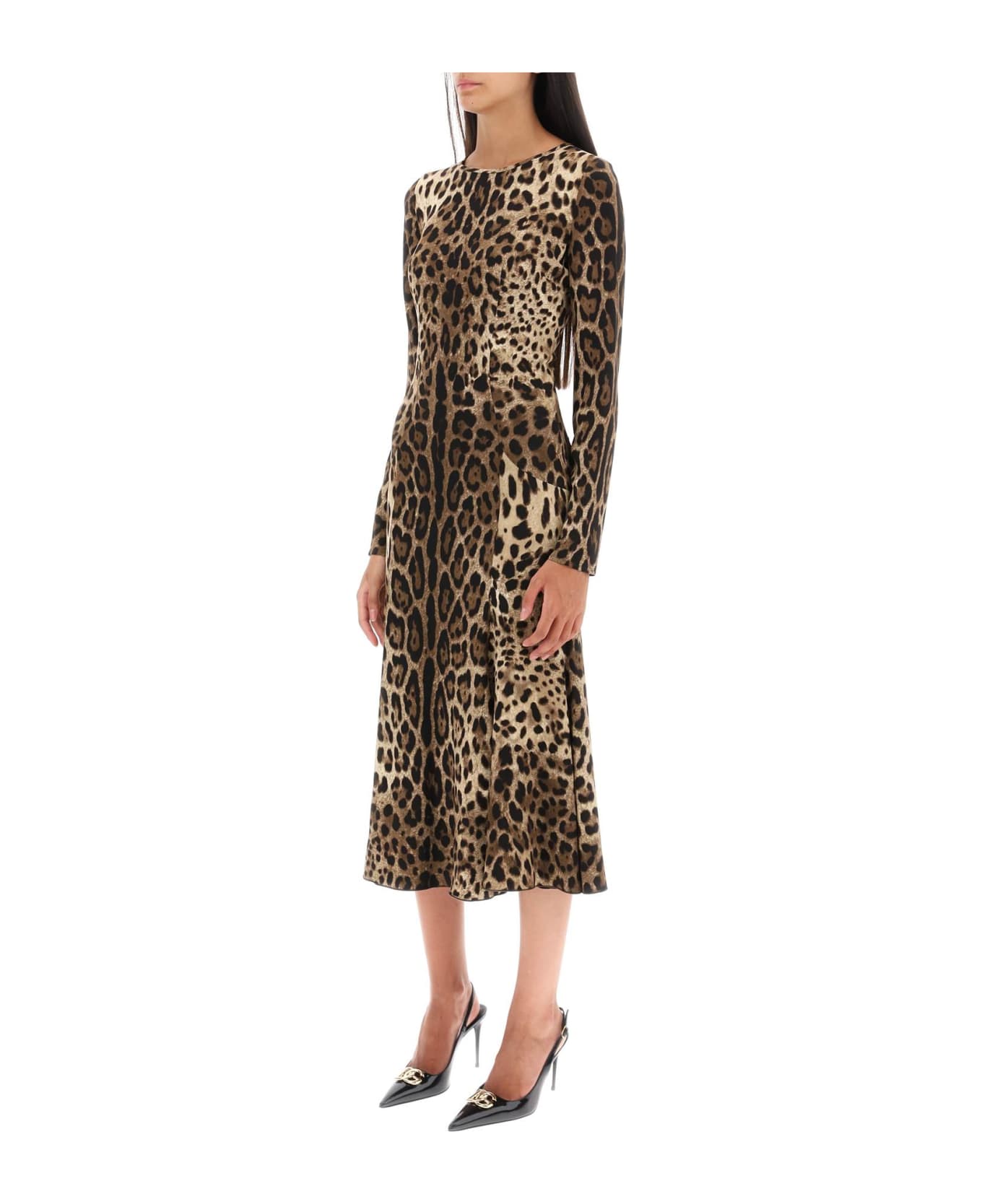 Dolce & Gabbana Leopard Print Viscose Midi Dress - Brown ワンピース＆ドレス