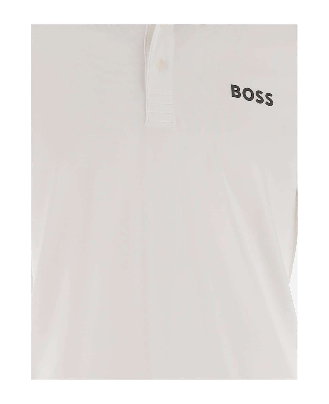 Hugo Boss Stretch Fabric Polo Shirt With Logo - White