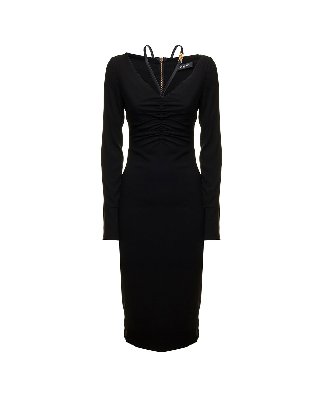 Versace Black Georgette Dress With Medusa Detail Versace Woman - Black