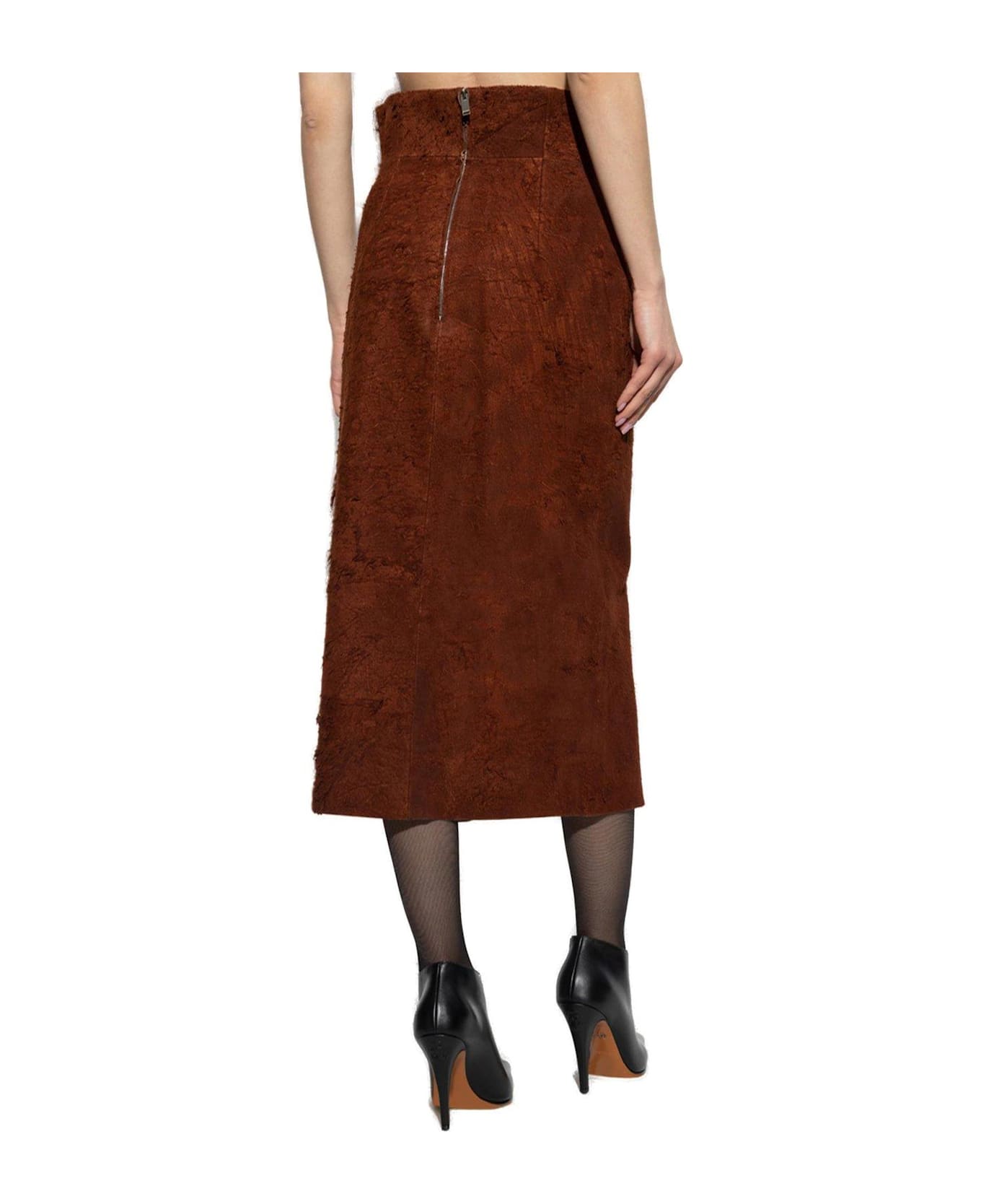 Alexander McQueen High Waist Front-slit Midi Skirt - Brown