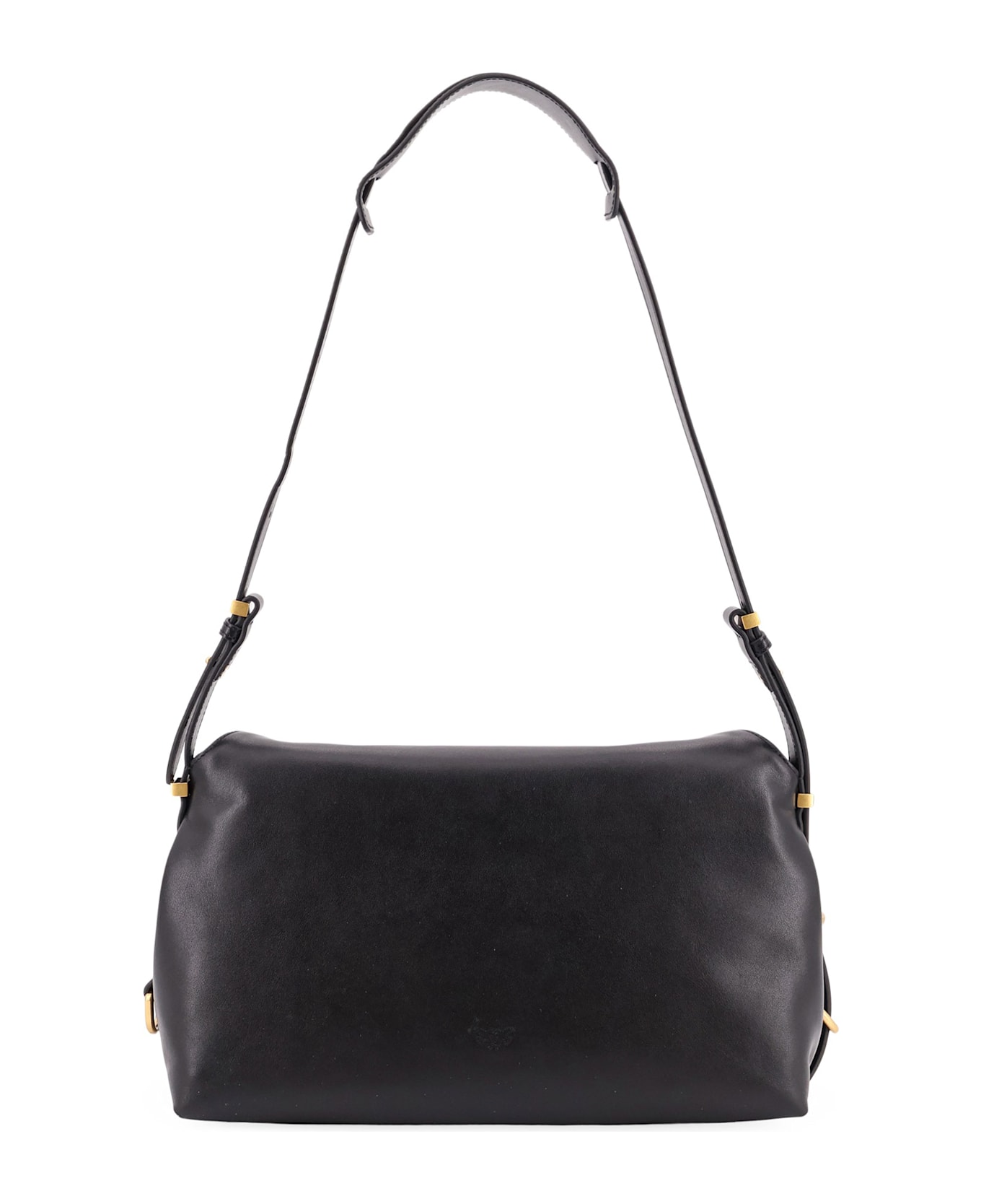 Pinko Leather Shoulder Bag With Metal Detail With Engraved Logo - Black