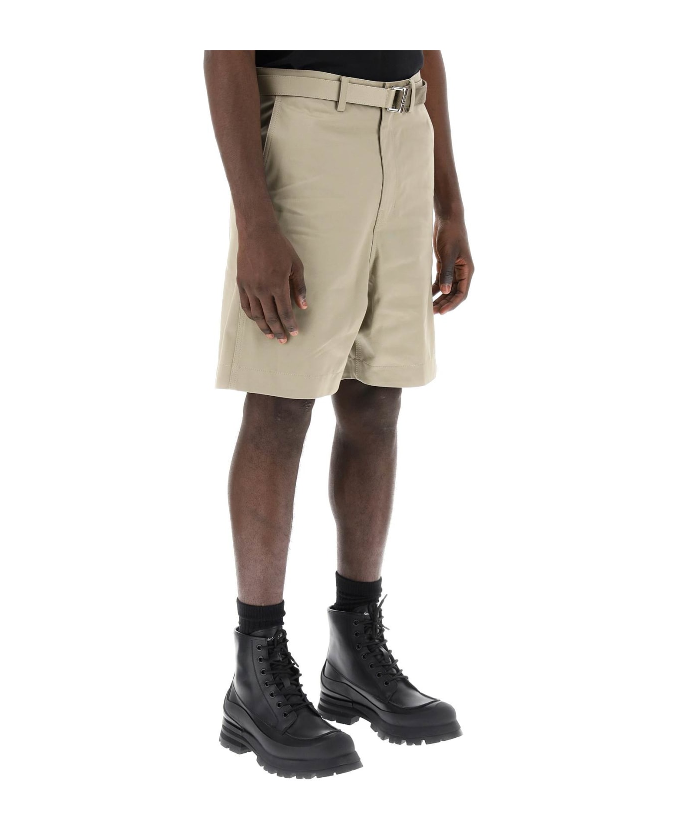 Sacai Cotton Belted Shorts - BEIGE (Khaki) ショートパンツ