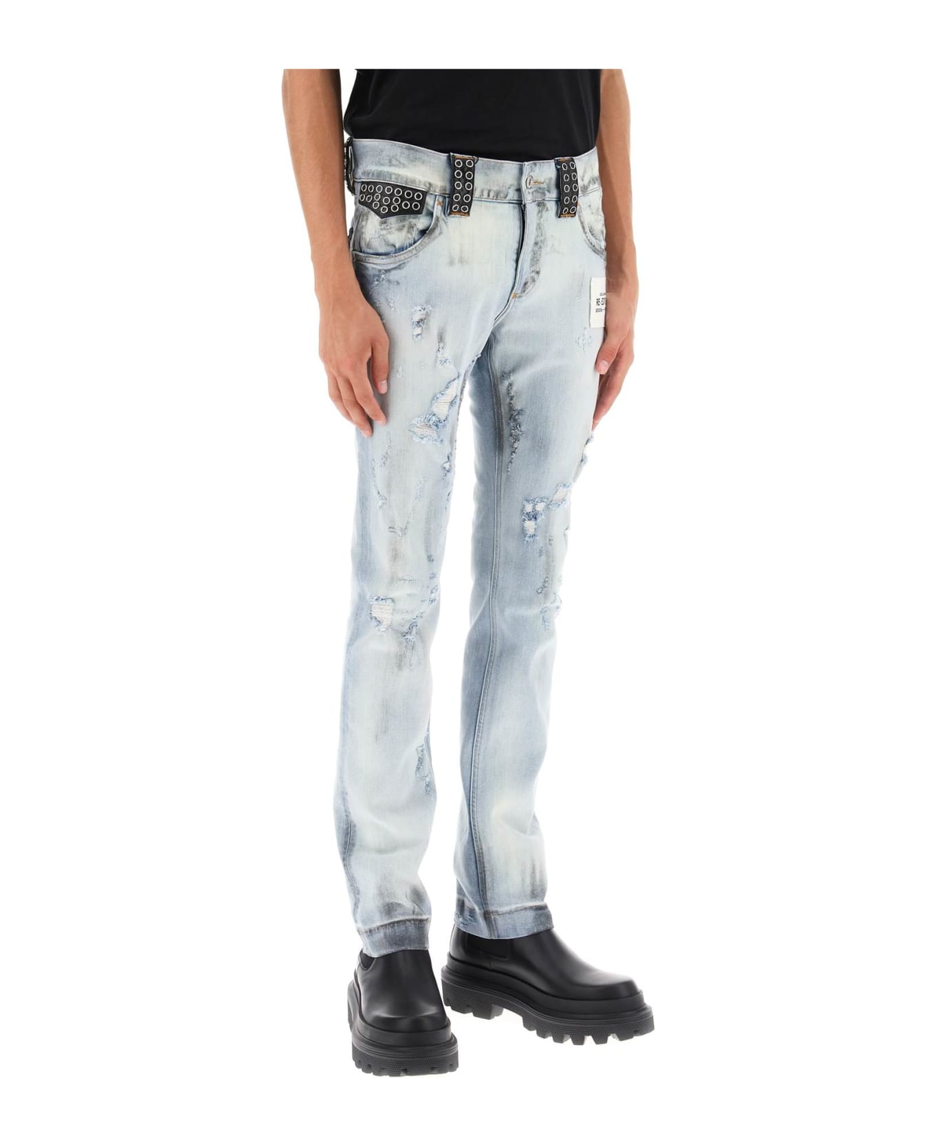 Dolce & Gabbana Re-edition Jeans With Leather Detailing - VARIANTE ABBINATA (Light blue)