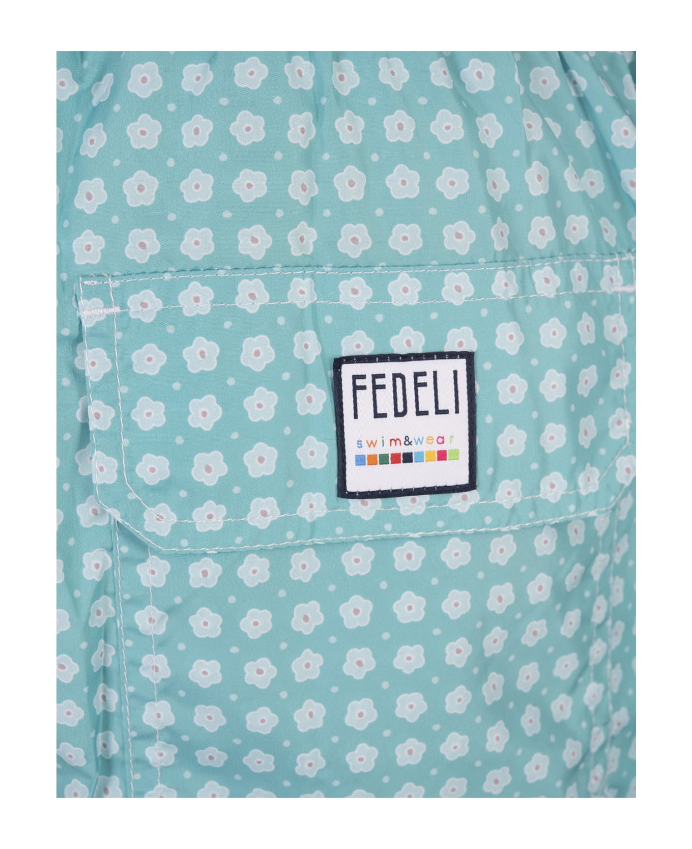 Fedeli Turquoise Swim Shorts With Micro Flower Pattern - Blue