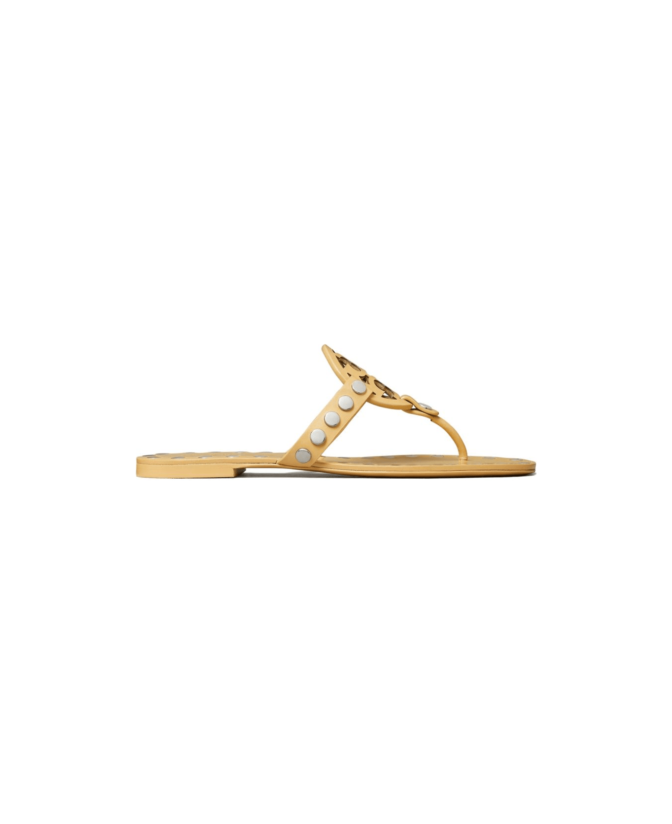 Tory Burch Studded Miller Leather Flat Sandals - Beige