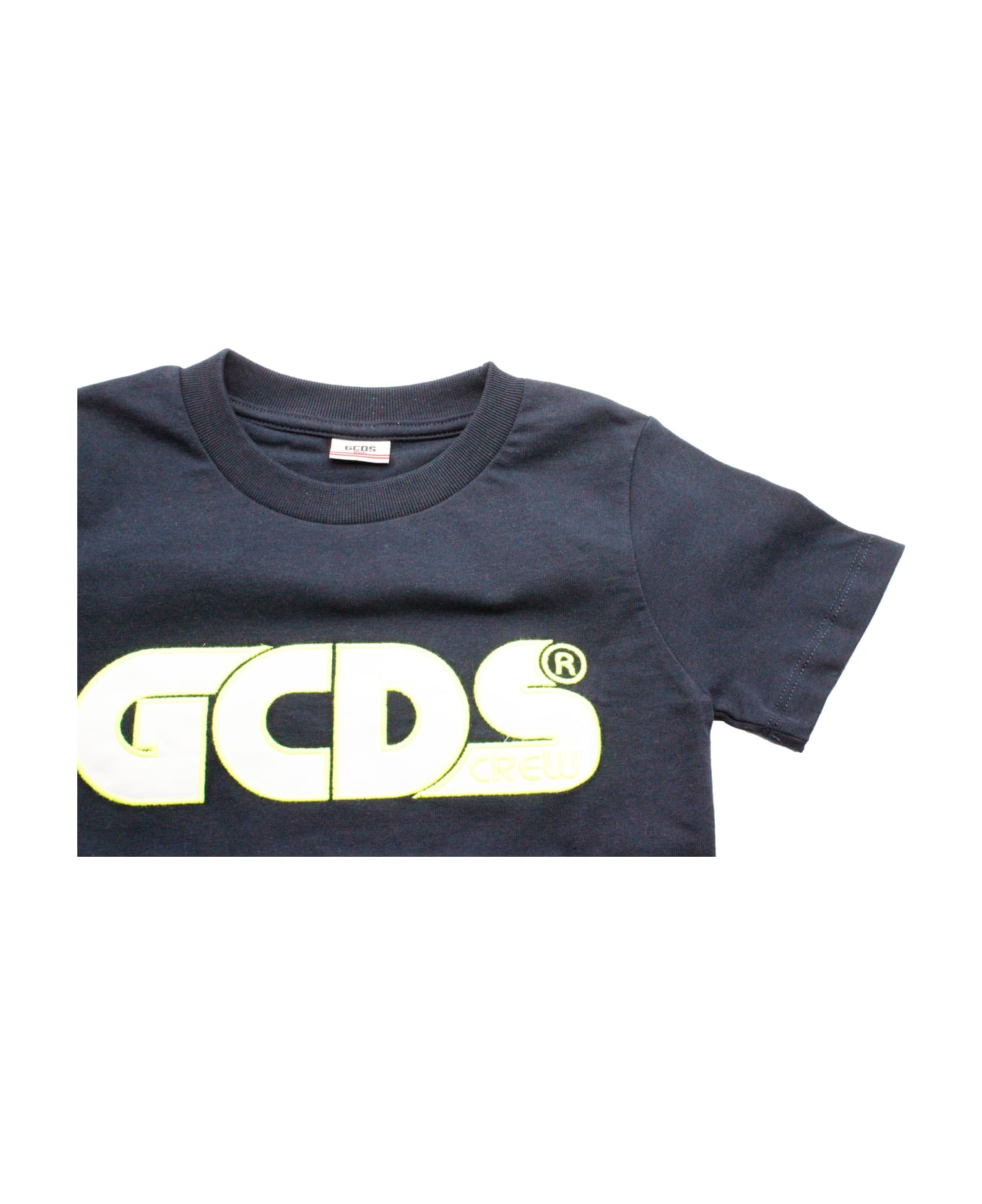 GCDS Short-sleeved Crew Neck T-shirt With Fluorescent Lettering And Profiles - Blu Tシャツ＆ポロシャツ