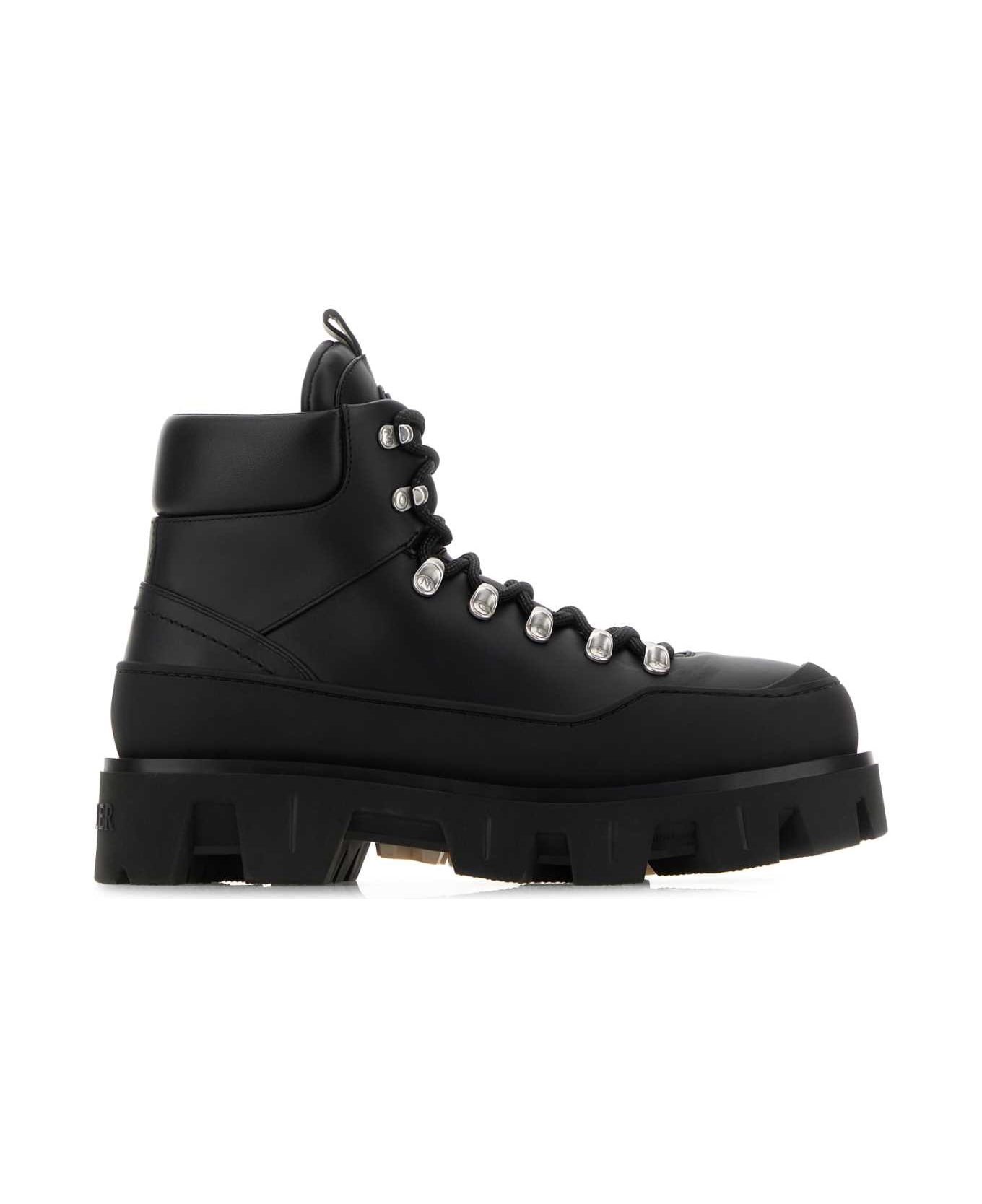 Moncler Black Leather Peak Trek Ankle Boots - BLACK