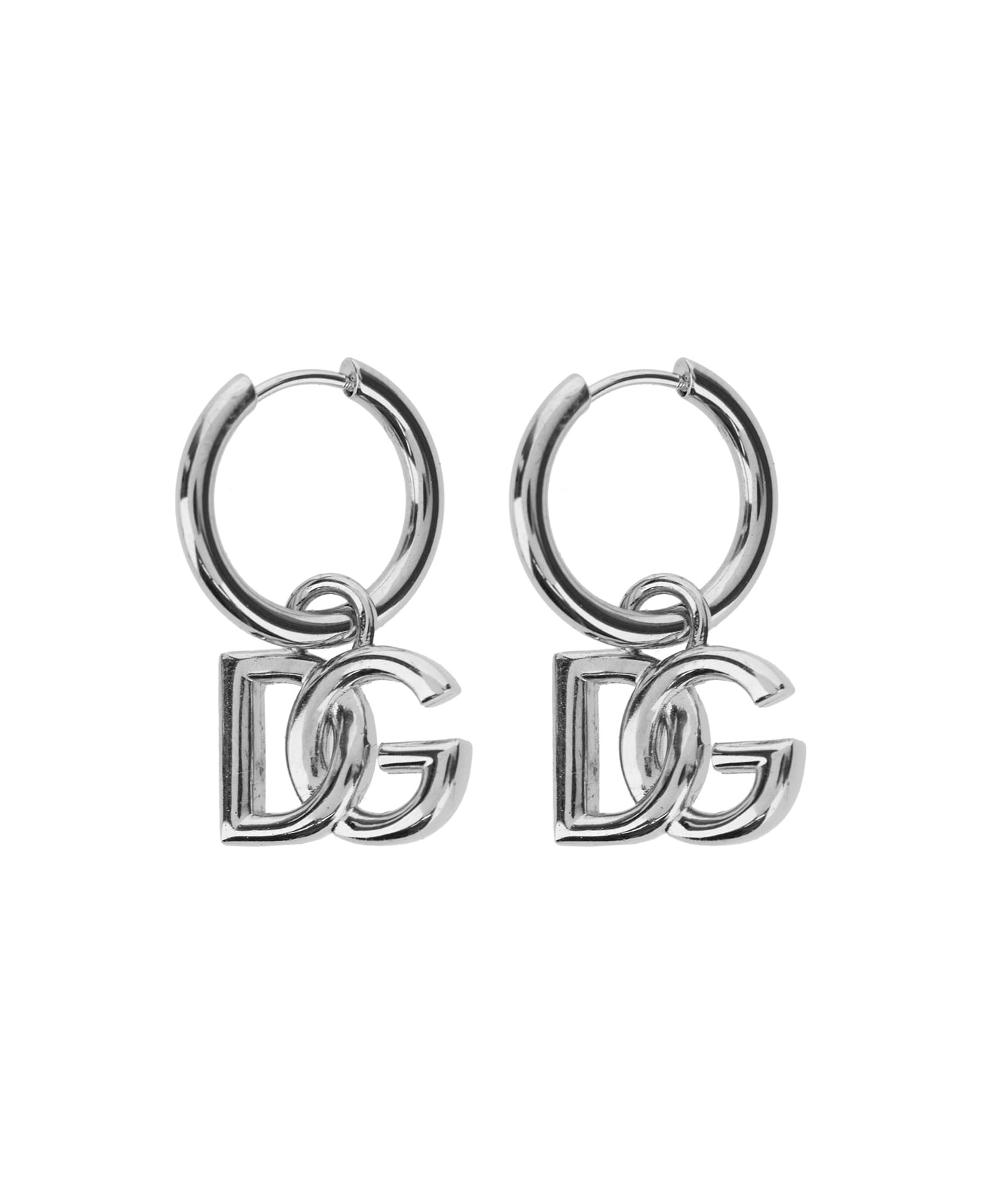 Dolce 
Gabbana Silver-colored Earrings With Clip Closure And Dg Logo Pendant In Bronze Woman - Metallic