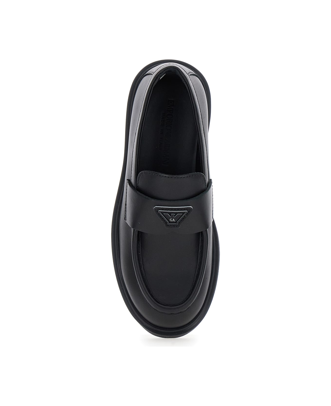 Emporio Armani Black Loafers With Logo Detail In Leather Boy - Black