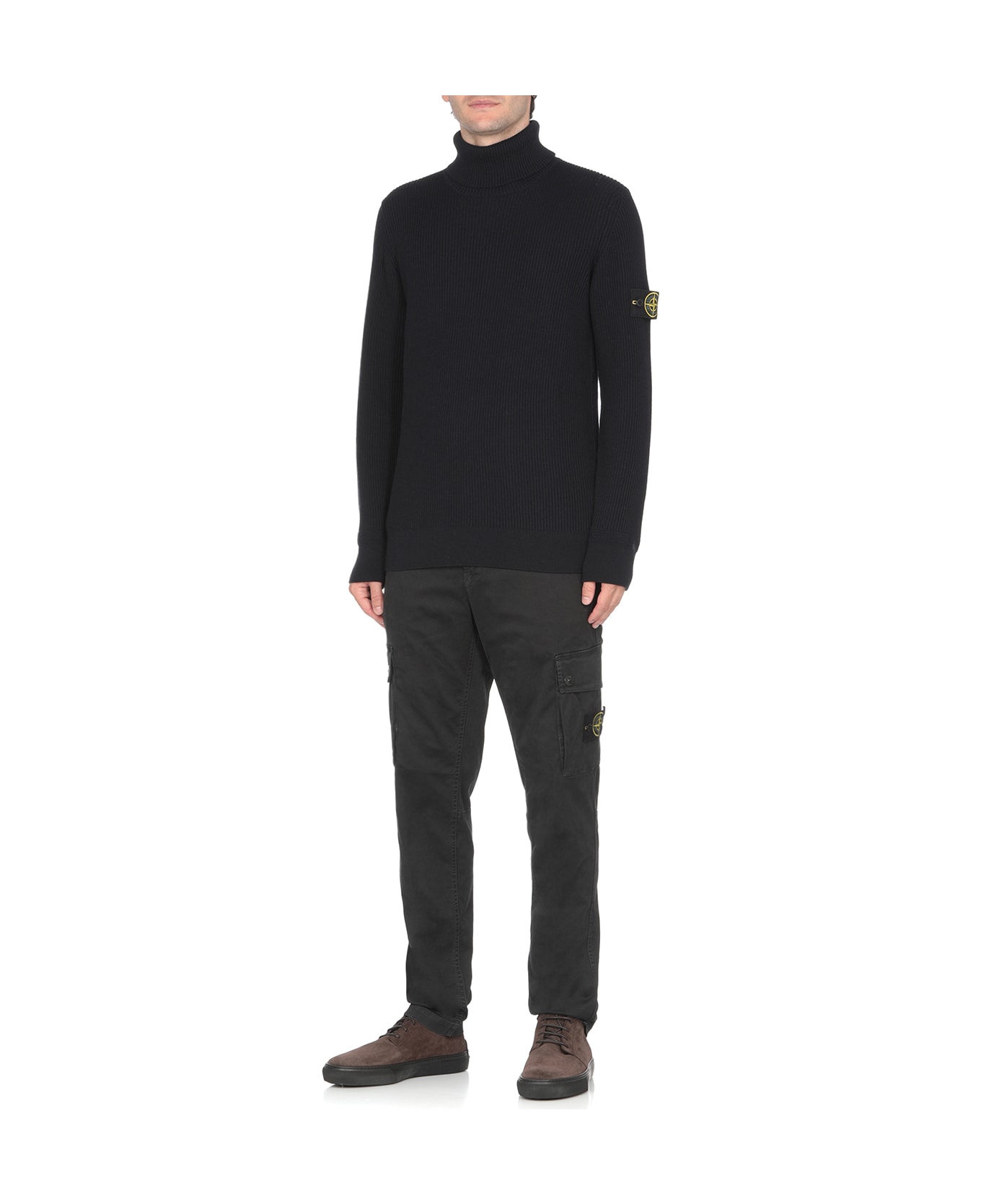 Stone Island Logo Patch Turtleneck Jumper - NAVYBLUE