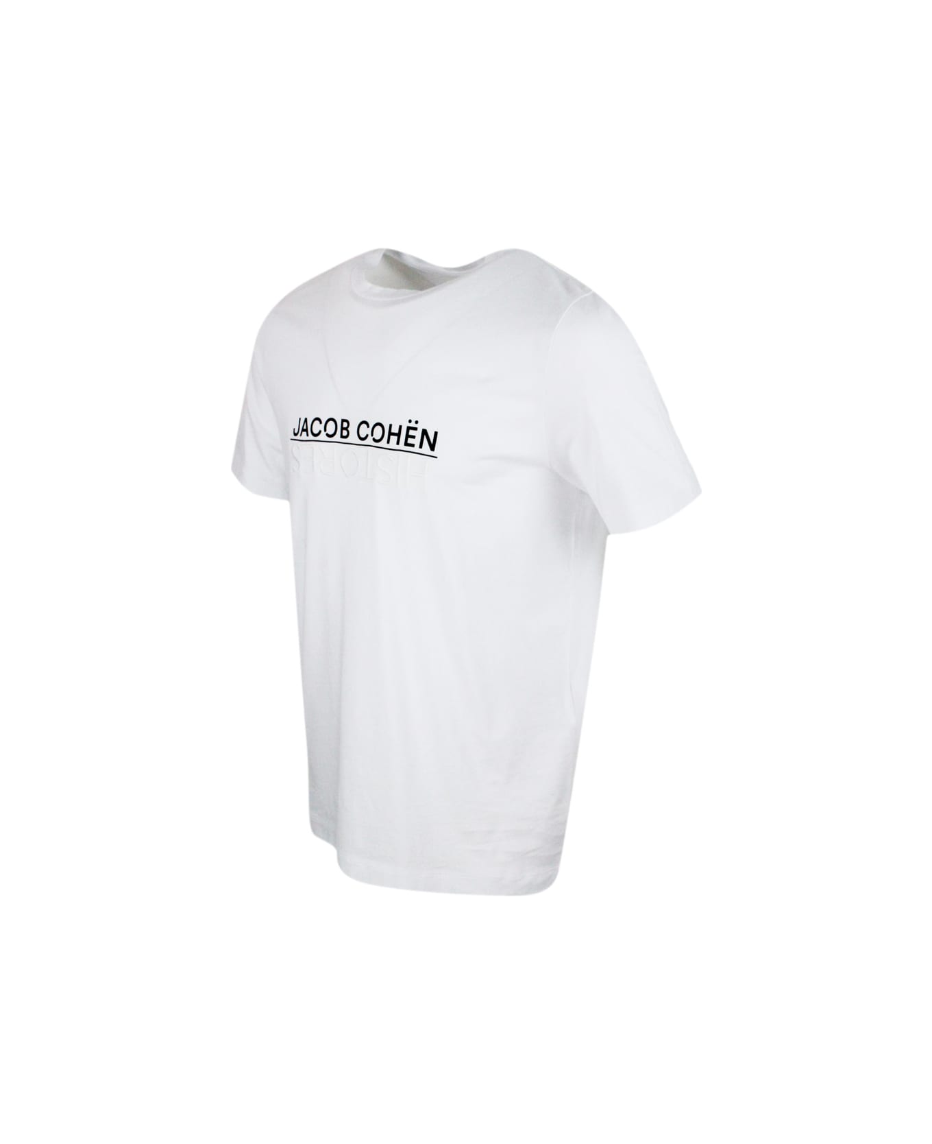 Jacob Cohen Histores Short-sleeved Crew-neck T.shirt In Stretch Cotton Jersey With Logo On The Chest - White