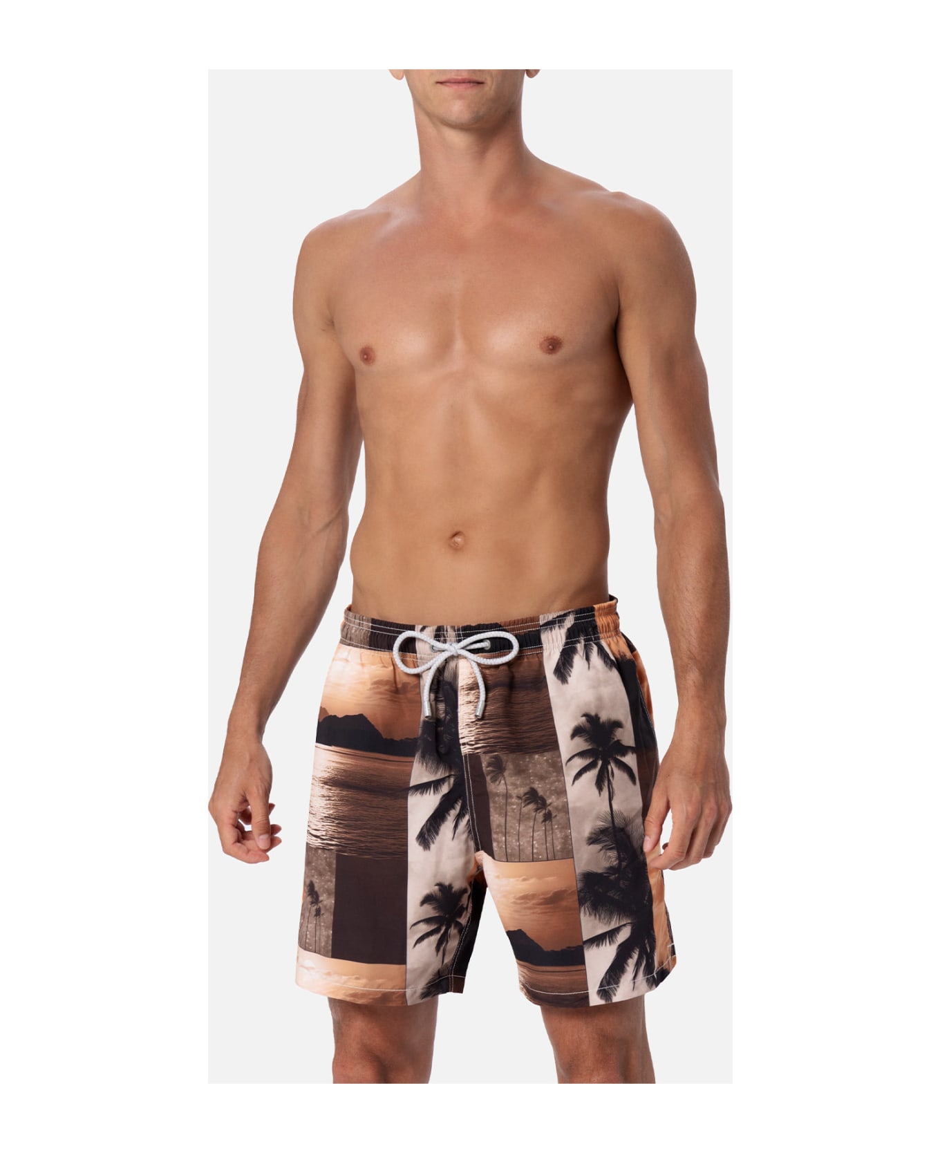 MC2 Saint Barth Man Mid-length Gustavia Swim-shorts With Photo Sunset Print | Ai Co-created Design By Rickdick - Powered By Red-eye - BROWN