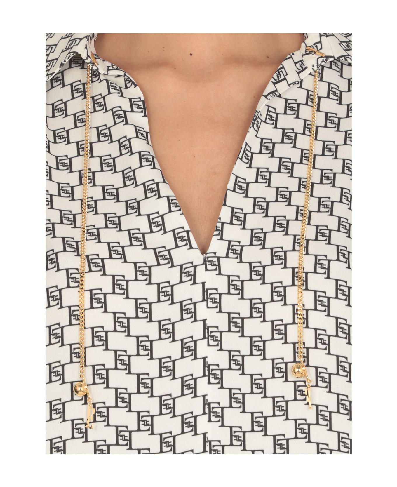 Elisabetta Franchi V-neck Chain-link Print Top - Ivory