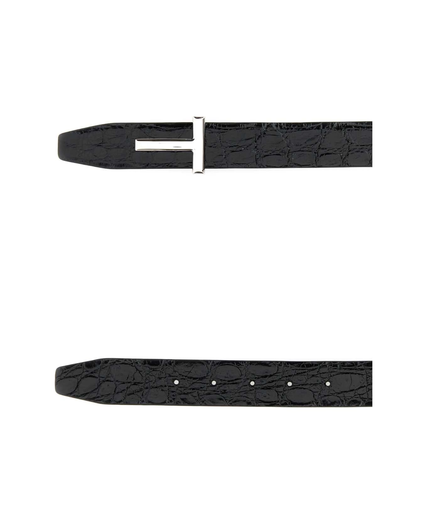Tom Ford Black Leather T Belt - BLACK ベルト