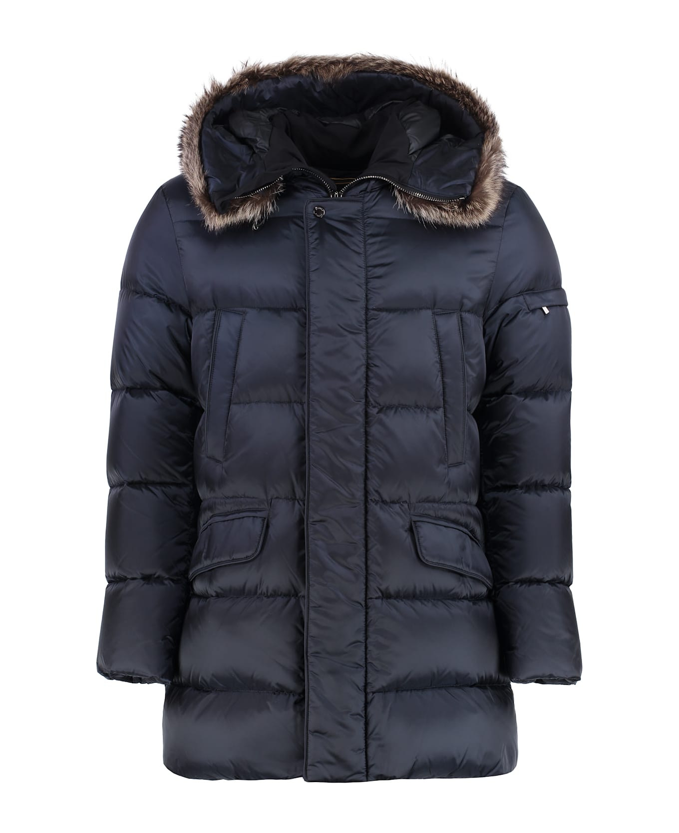 Moorer Fur Trimmed Hood Down Jacket - blue