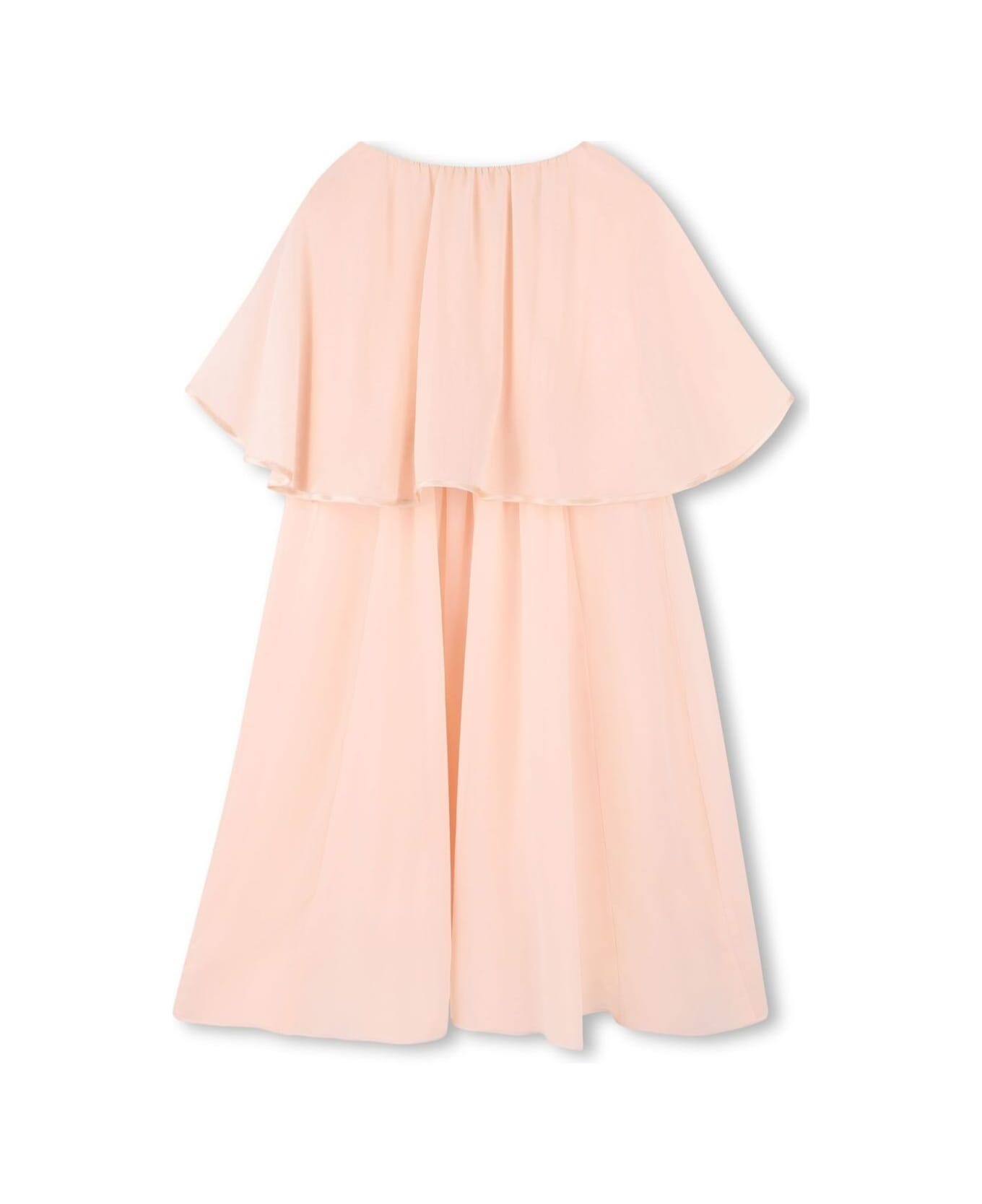 Chloé Pink Dress With Round Neck And Cape Design In Silk Girl - Pink