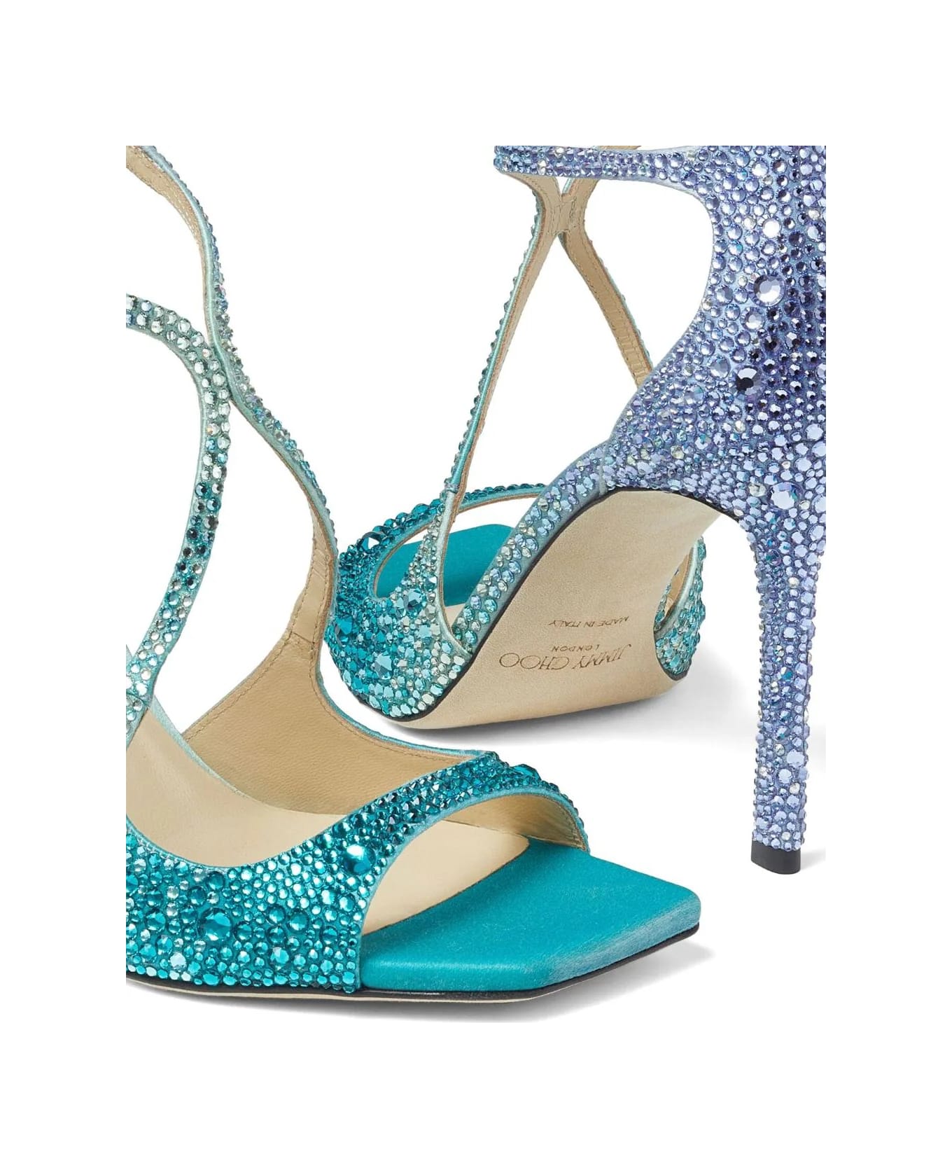Jimmy Choo Azia 95 Sandal In Blue Peacock With Crystals - Blue サンダル