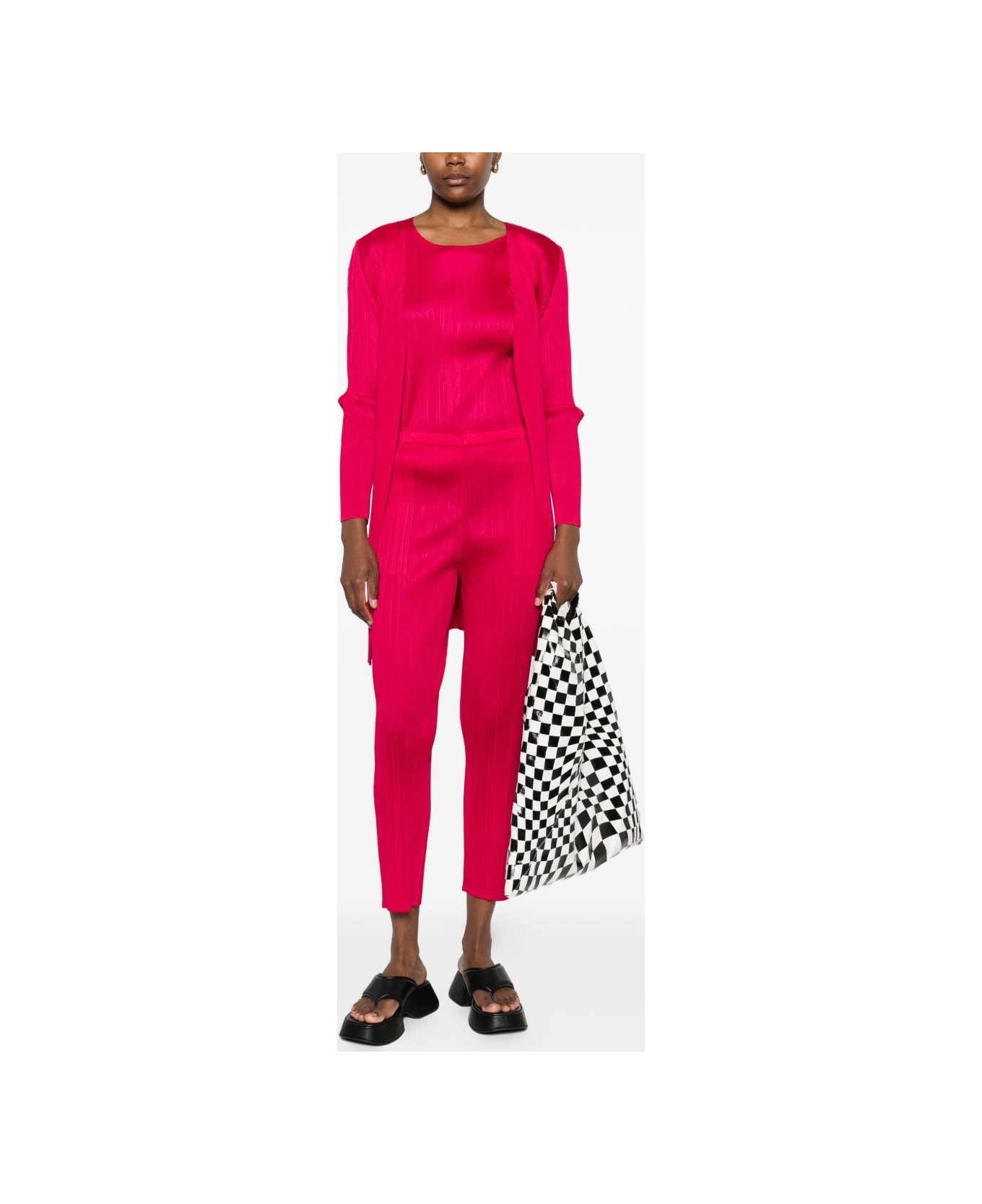 Pleats Please Issey Miyake Pleated Midi Cardigan - Red